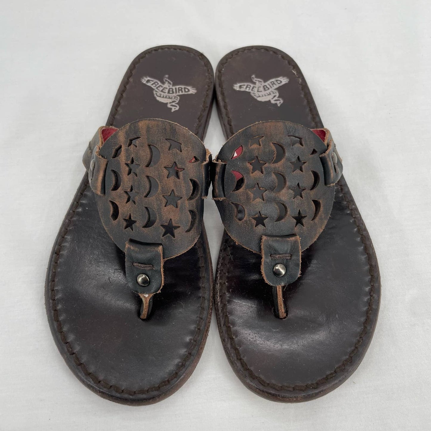 Freebird by Steven Vallarta Celestial Dark Brown Leather Thong Style Sandals Size 7