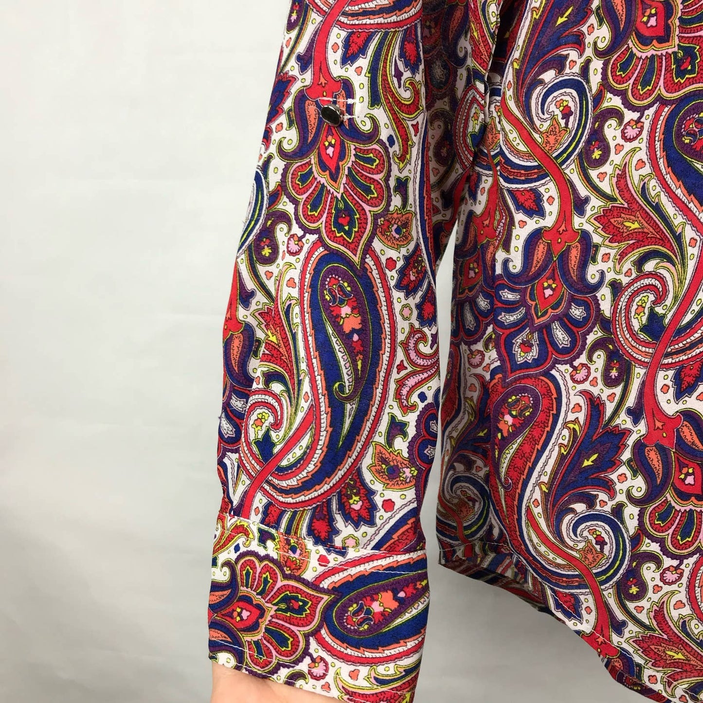 Liz Claiborne Paisley Floral Print Adjustable Roll Sleeve Jewel Tone Blouse Size S
