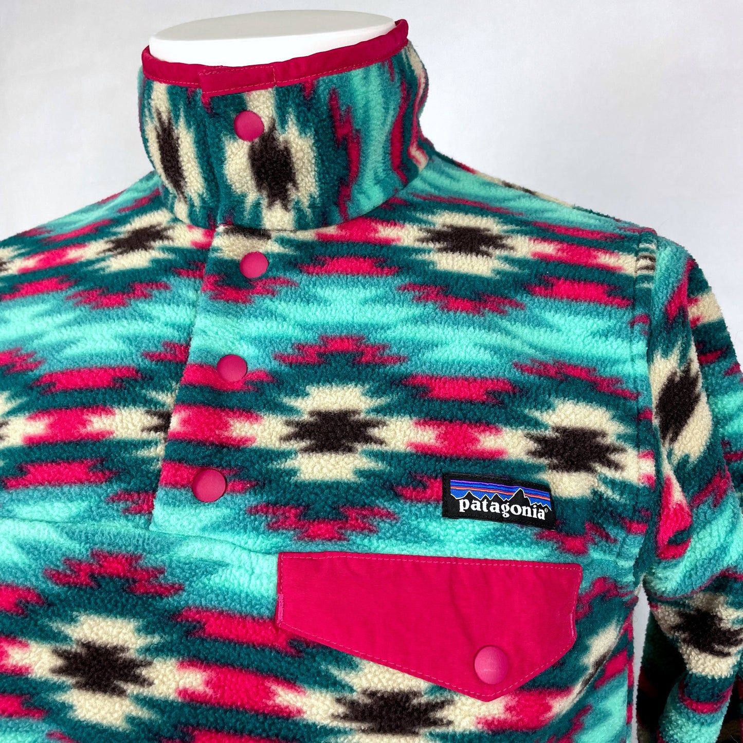 Patagonia Synchilla Wild Desert Beryl Green Fleece Geometric Southwestern Jacket Size XS