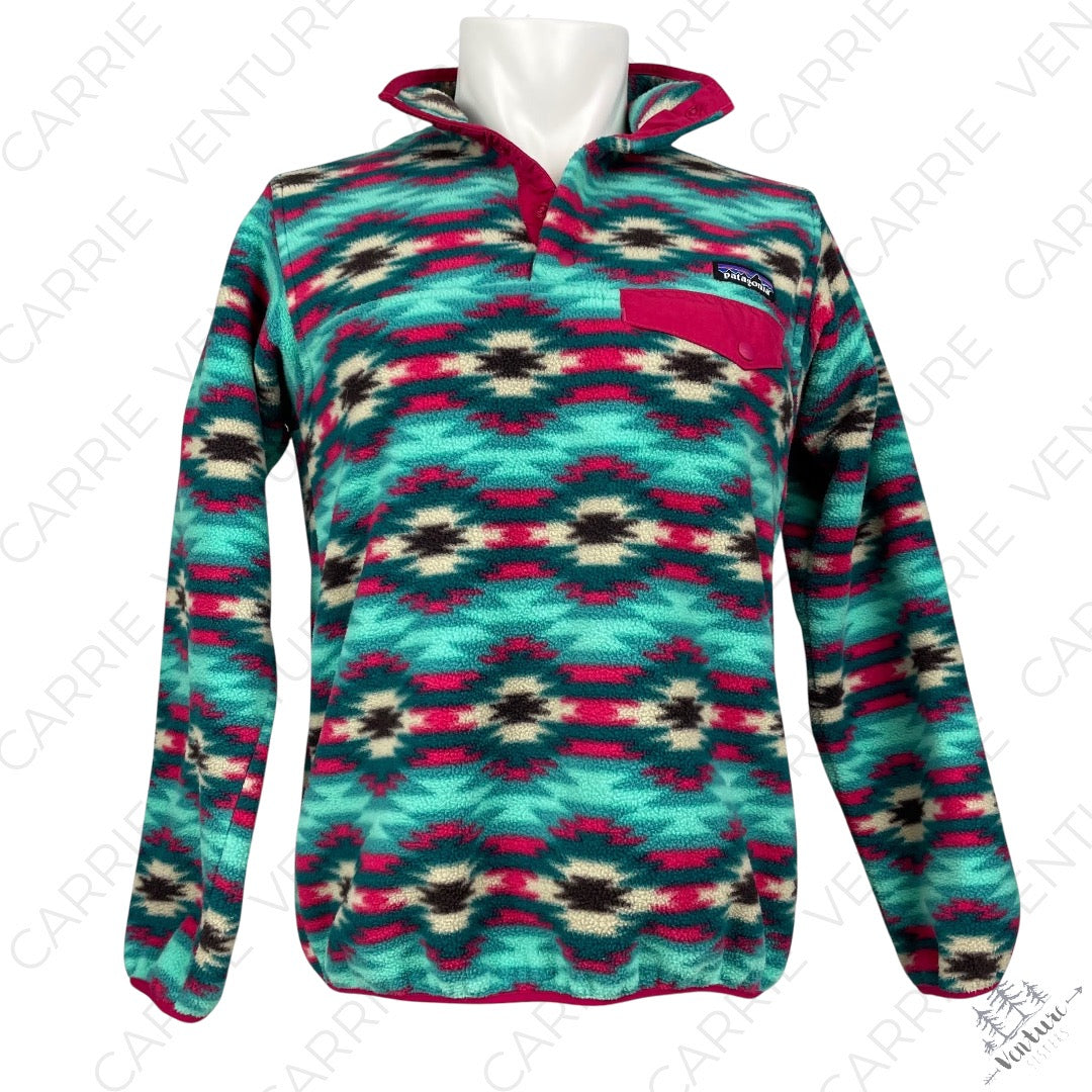 Patagonia Synchilla Wild Desert Beryl Green Fleece Geometric Southwestern Jacket Size XS