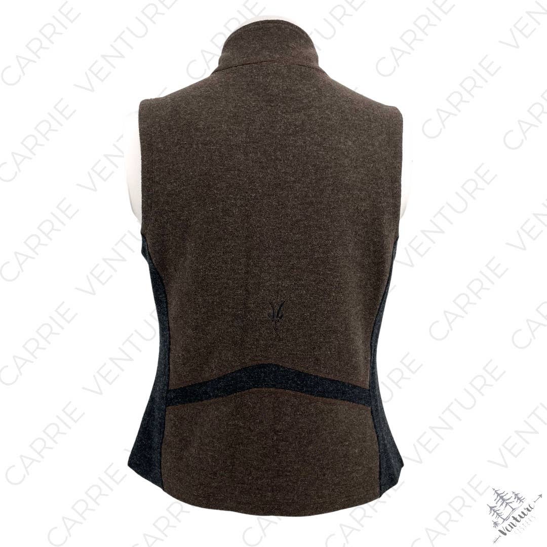 Ibex Merino Wool Full Zip Vest Brown Taupe Black Gray Pockets Outdoor Fit Size L