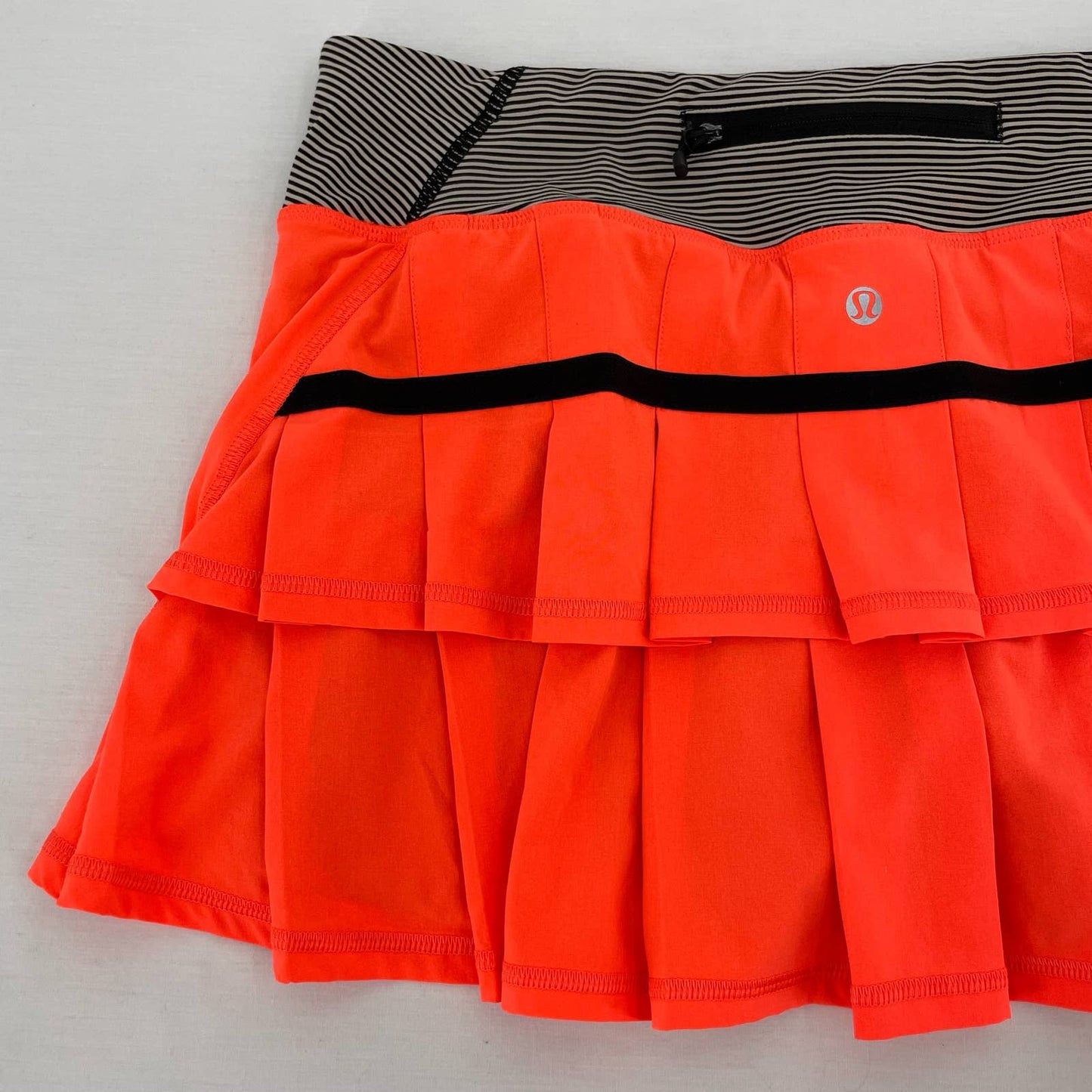 Lululemon Pace Setter Skirt Light Flare Tonka Stripe Cashew Blaze Orange Tennis Skort Size 6