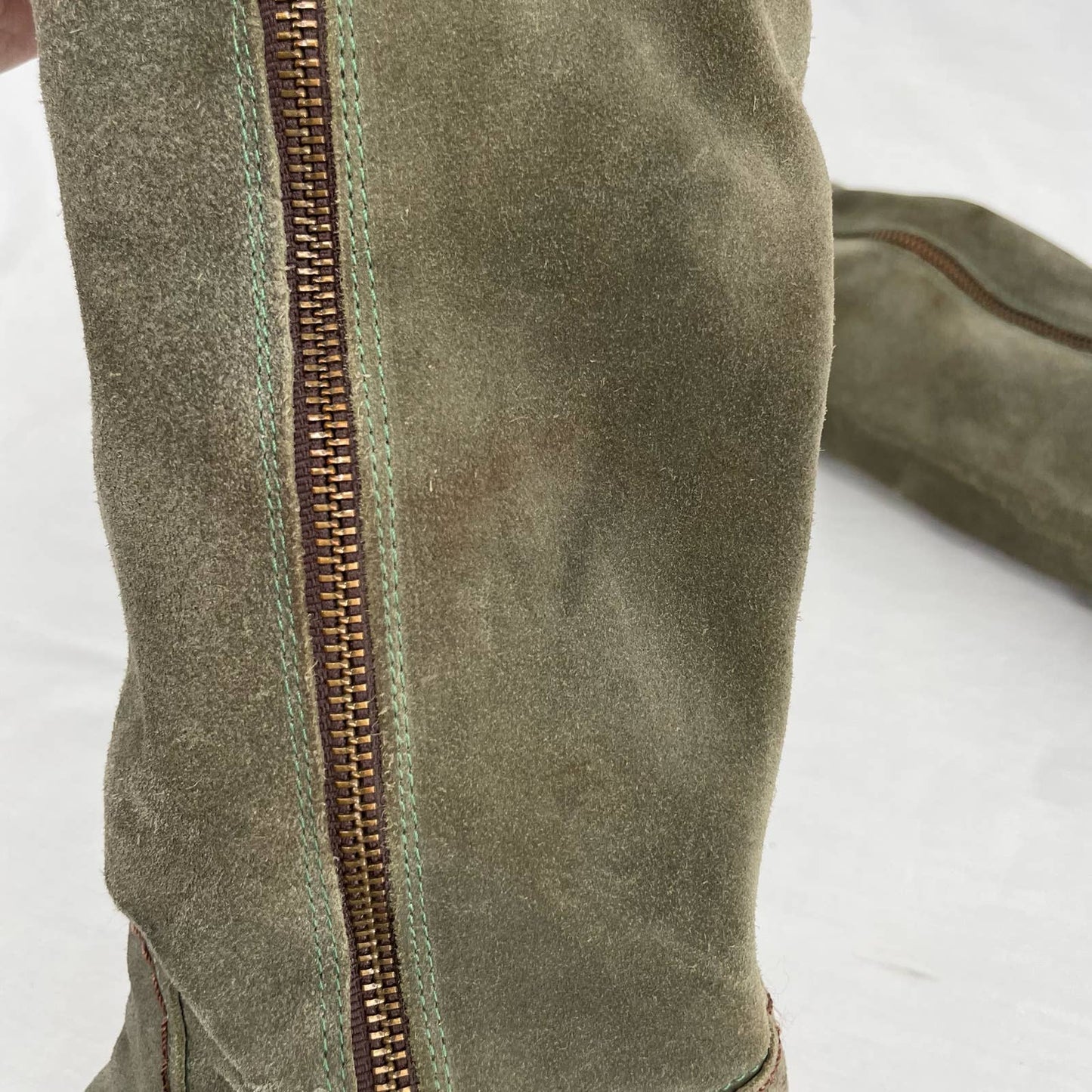 Freebird by Steven Brock Olive Green Suede Tall Leather OTK Heeled Lace Boots Size 10
