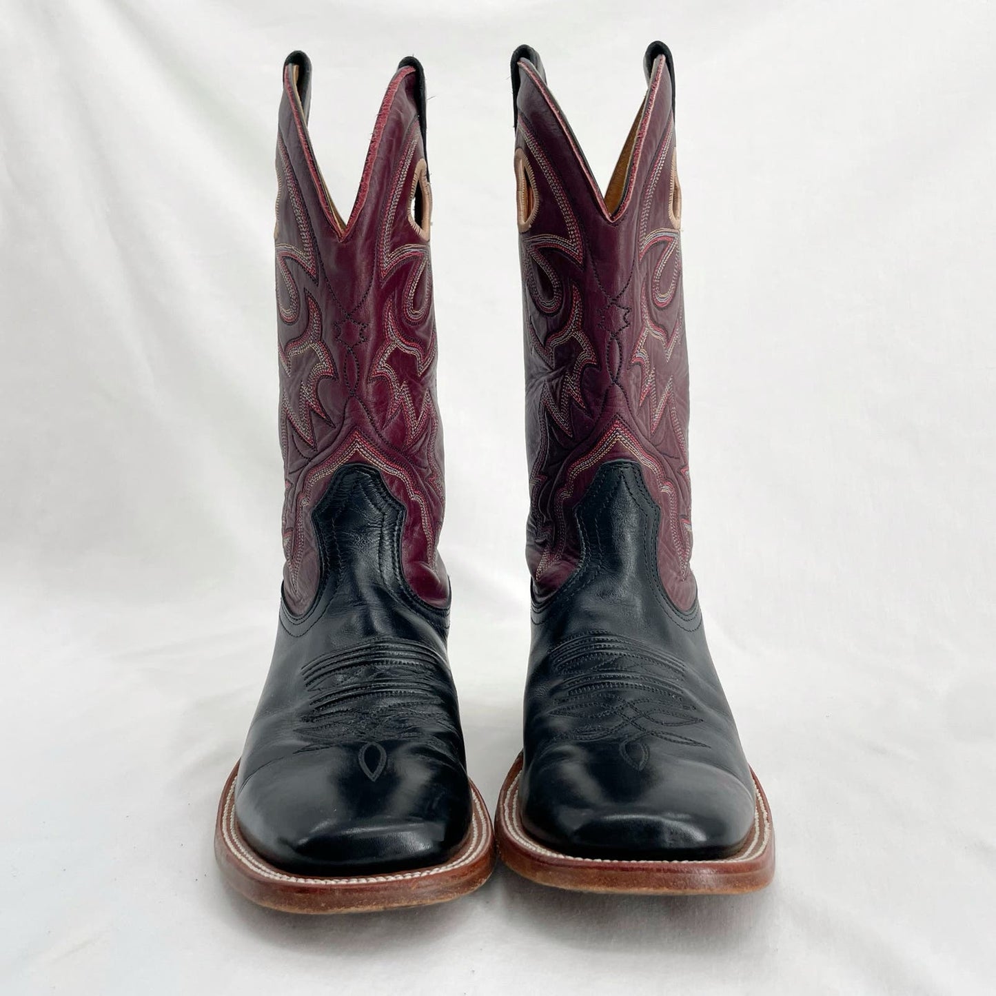 Boulet Purple Black Leather Cowboy Western Boots Roper Style Square Toe Size 7.5