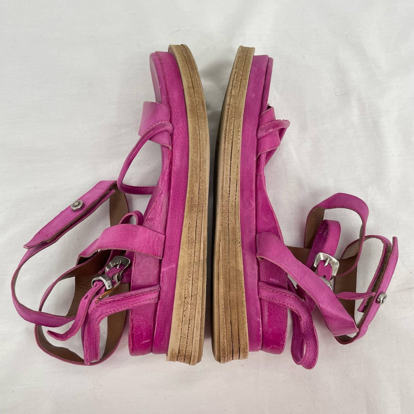 A.S.98 AS98 Labo Hot Pink Fuchsia Leather Wrap Platform Gladiator Sandals Size EU 39