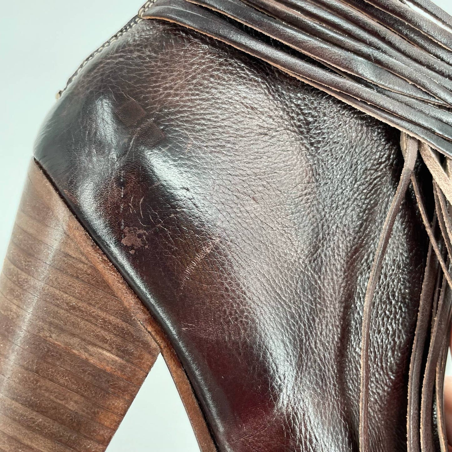 BED|STU Olivia Brown Rustic Fringe Peep Toe Ankle Booties Western Boho Size 9.5