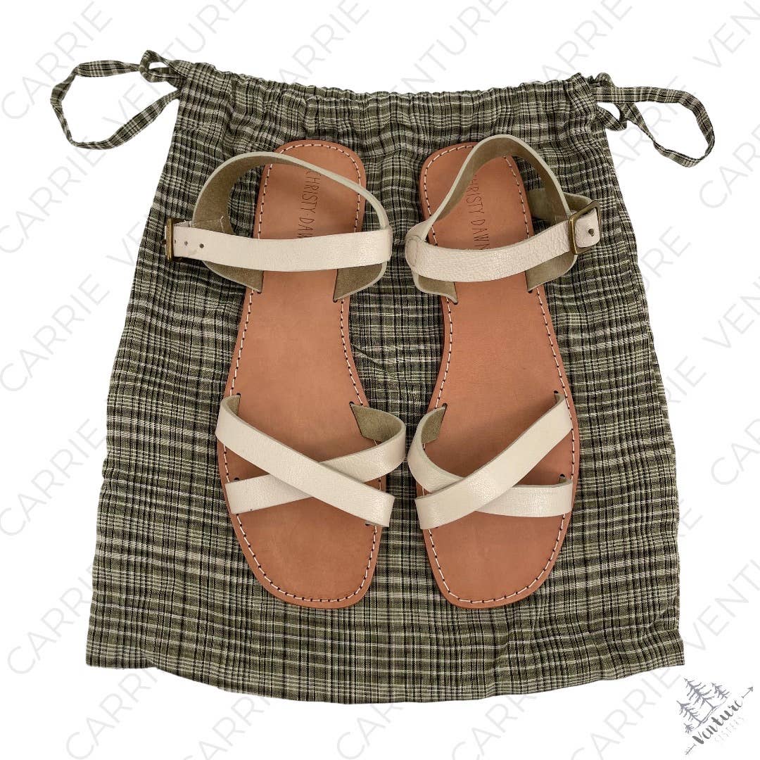 Christy Dawn The Dawn Sandals Sandstone Leather Strappy Flat Shoes Cream Tan Size 9