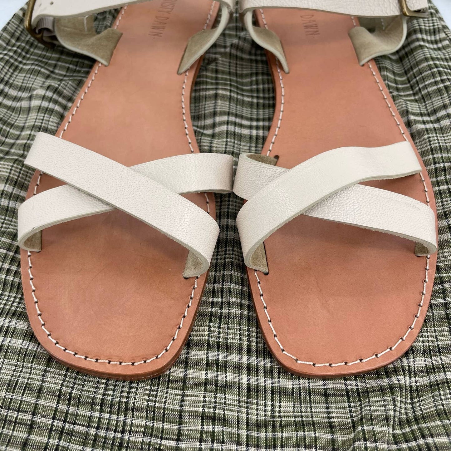 Christy Dawn The Dawn Sandals Sandstone Leather Strappy Flat Shoes Cream Tan Size 9