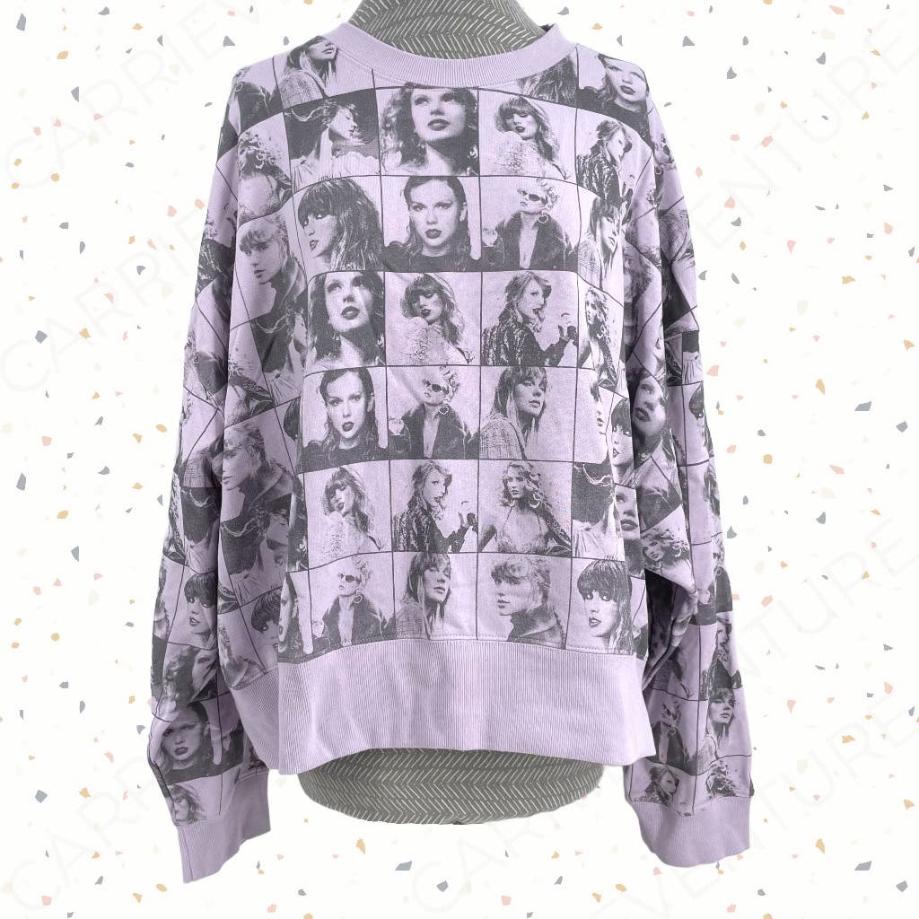 Taylor Swift Eras Tour Cropped Lavender Pullover Sweatshirt All Over Print Size XL