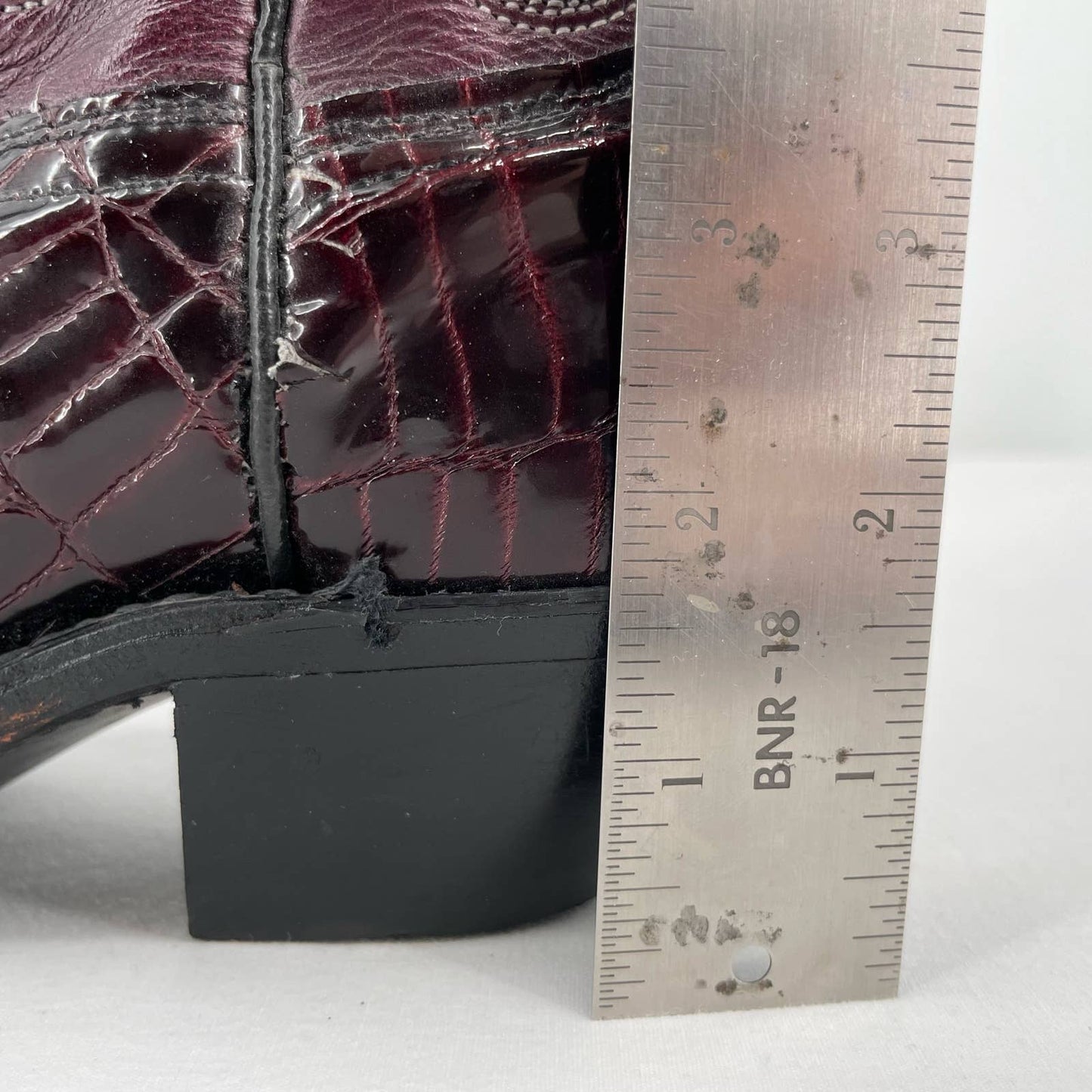 Vintage Purple Leather Cowboy Western Boots Croc Pointed Toe Metallic Pearl Size 7
