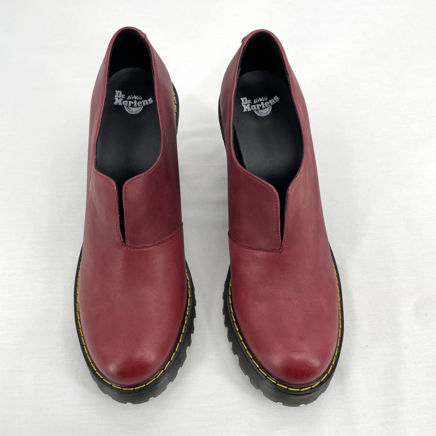 Dr. Martens Cordelia Wine Red Maroon Leather Chunky High Heeled Pumps Shoes Size 11