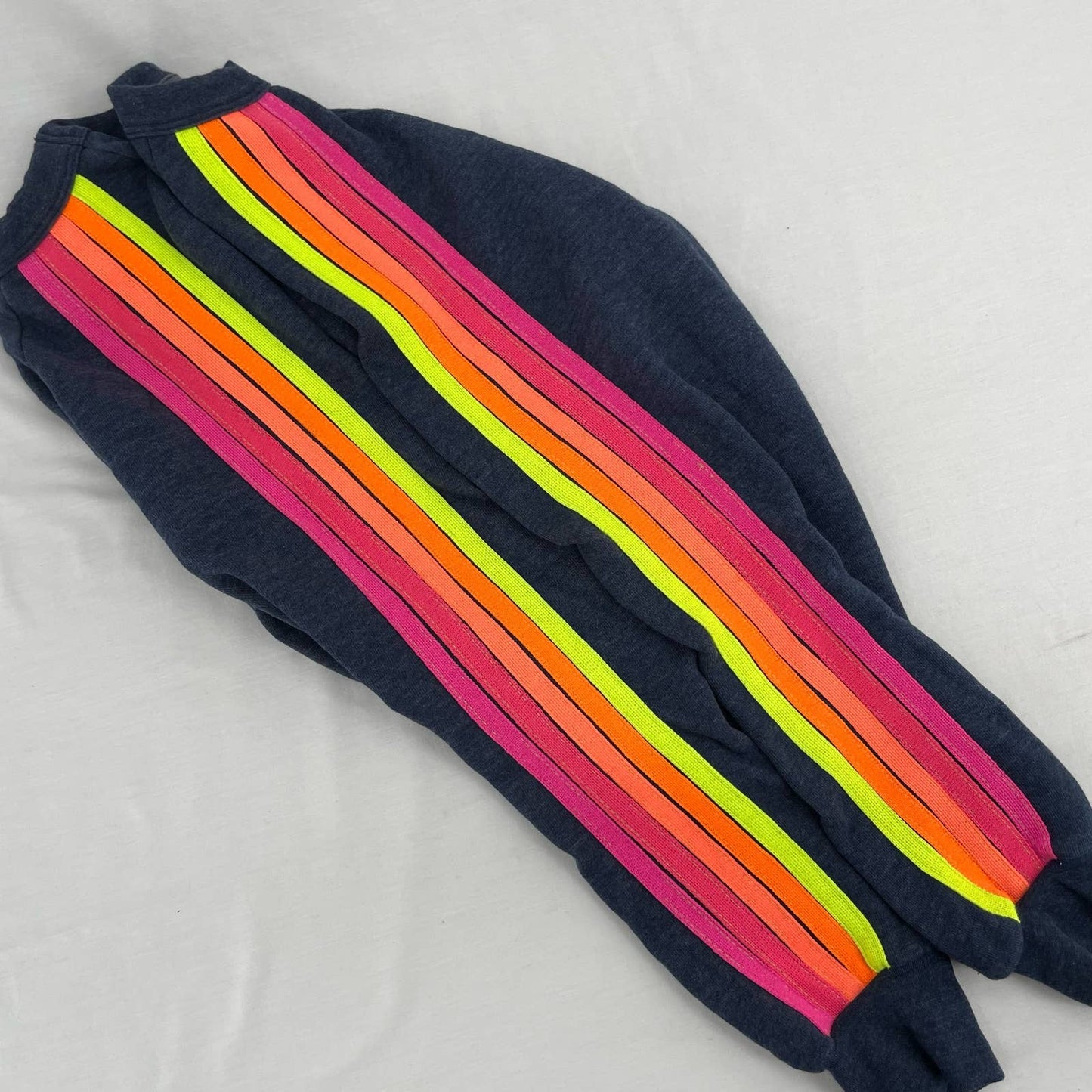 Aviator Nation Heather Navy Bolt Classic Cropped Crew Sweatshirt Neon 5 Stripe Size L