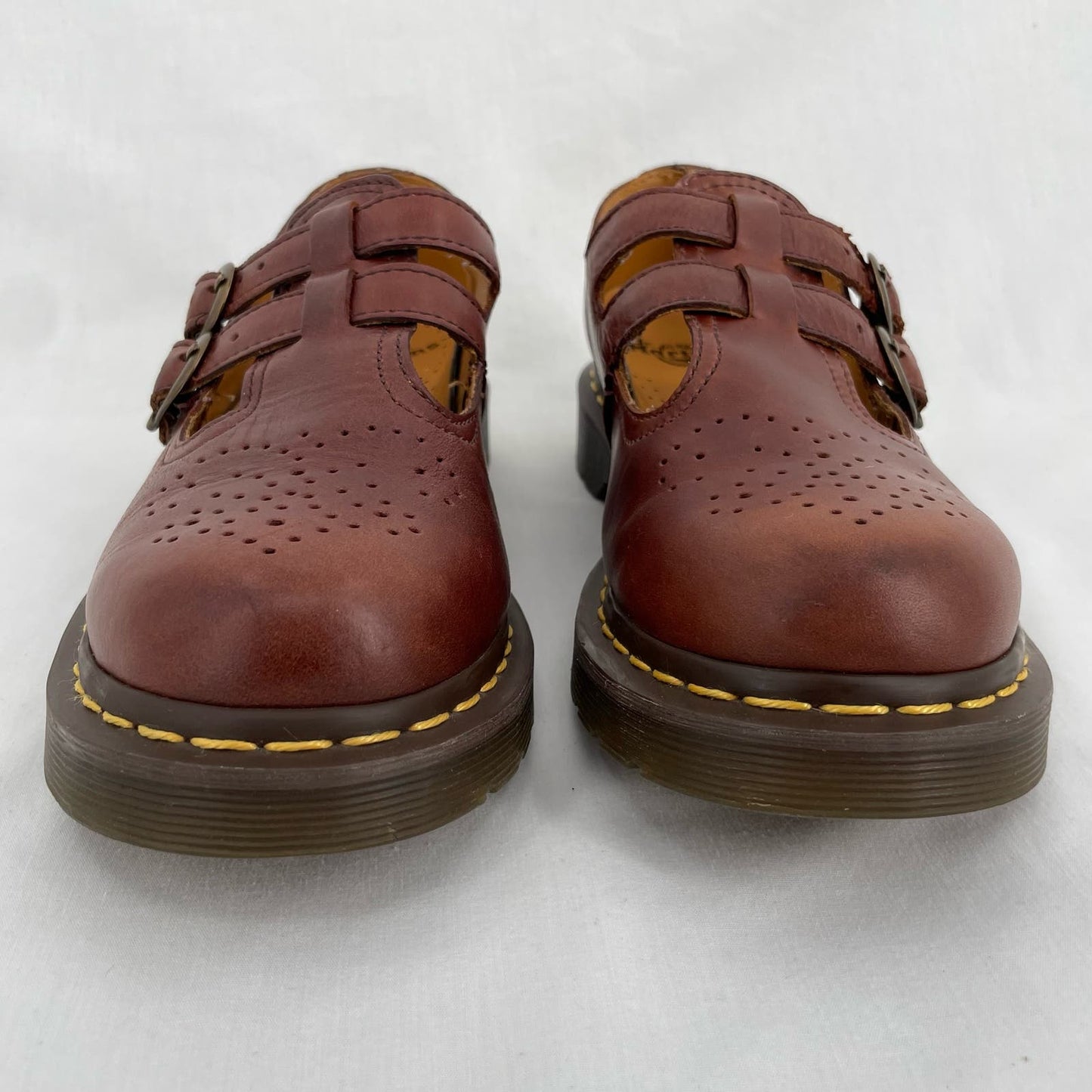 Dr. Martens Mary Jane Brown Smooth Leather Double Buckle Oxford Classic Shoes Size 8