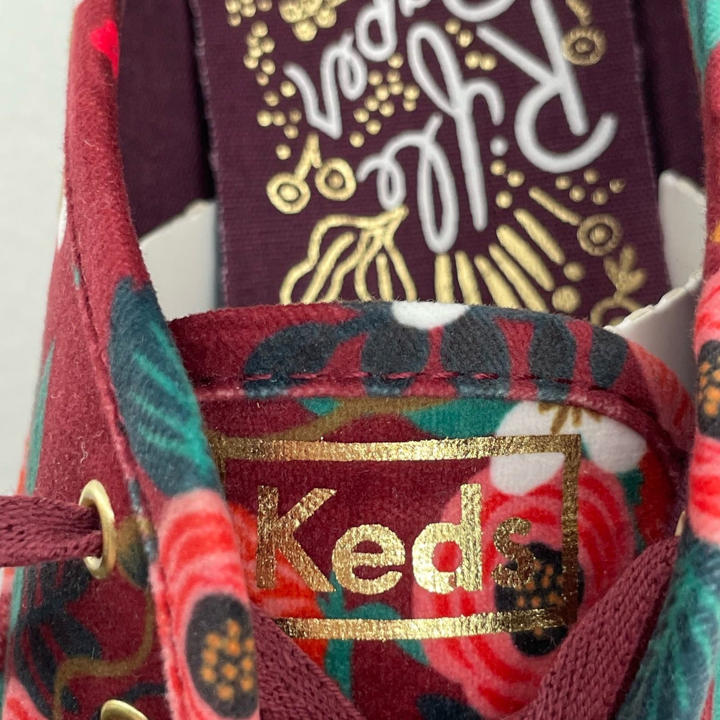 NEW Keds X Rifle Paper Co Sneakers Red Velvet Floral Garden Fall Flats Shoes Size 8.5