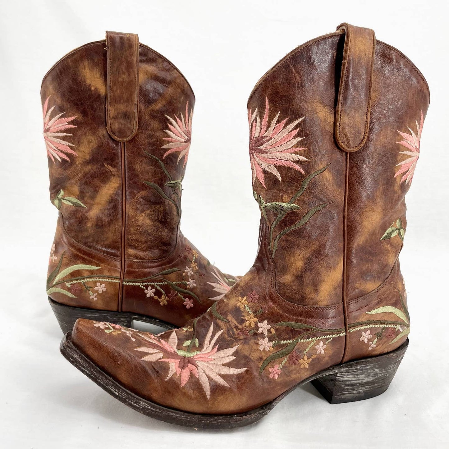 Old Gringo Ellie Boot Low Western Cowboy Cowgirl Floral Leather Brass Brown Size 8.5