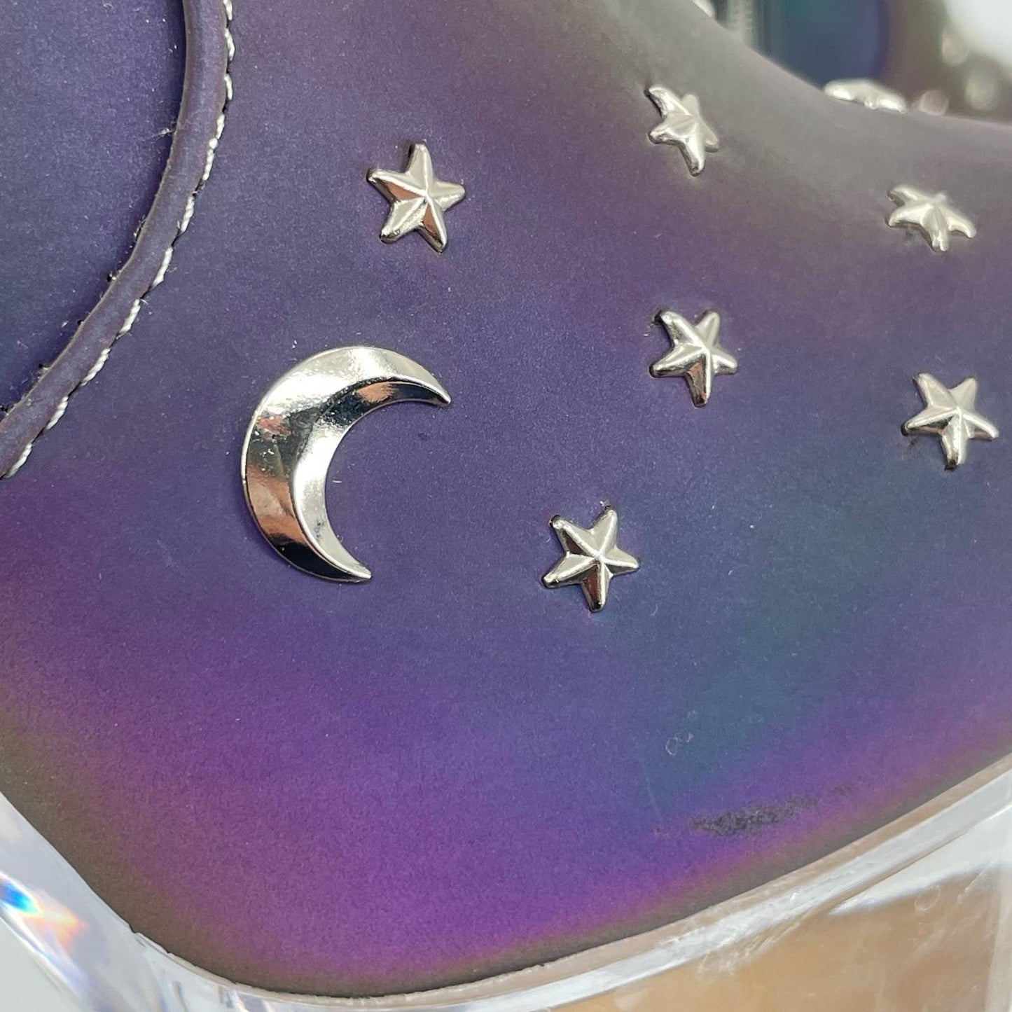 Exotic Cosmic Reflective Heels Celestial Moon Stars Clear Platform Dancer Boots Size 7