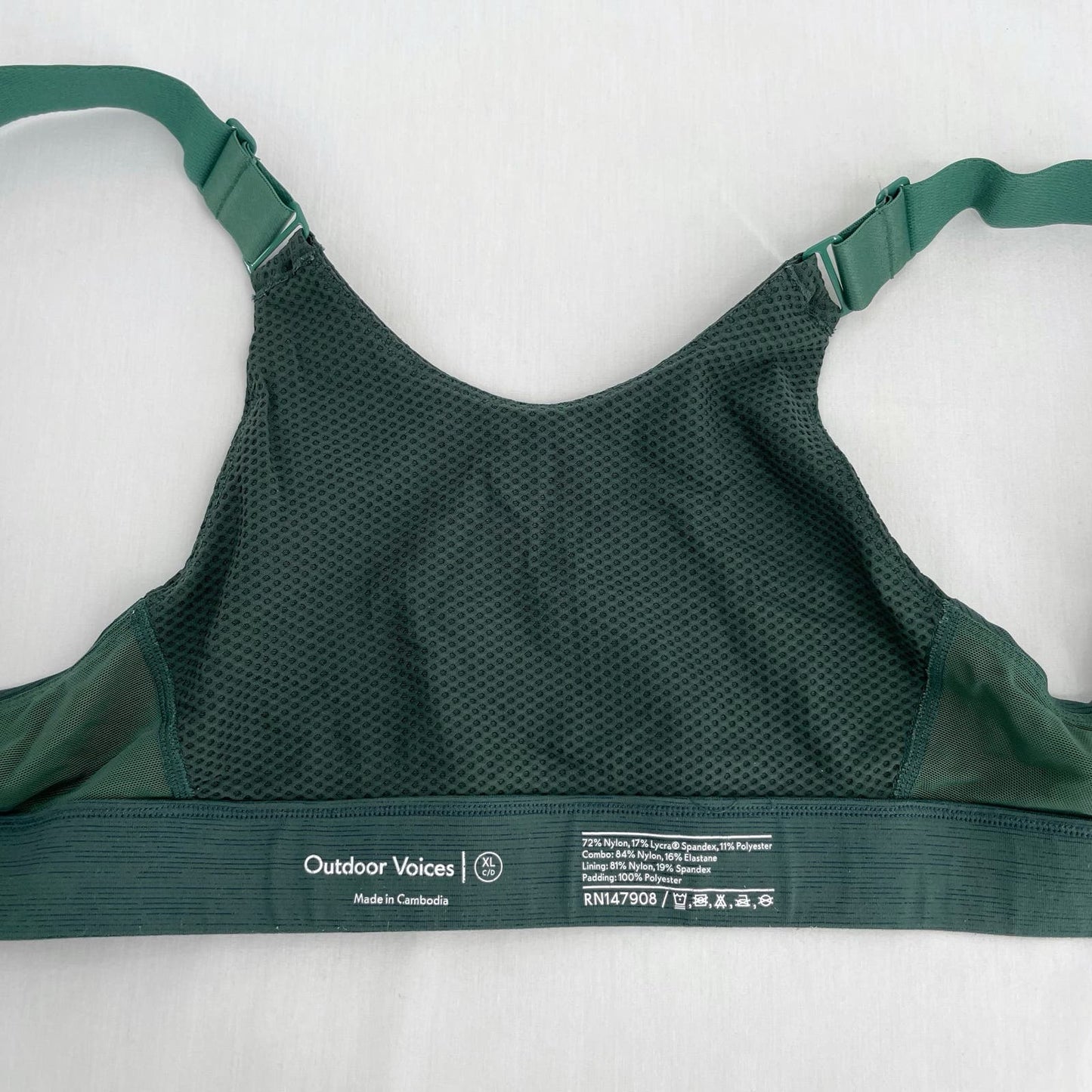 Outdoor Voices Zip Up Front Sports Bra Evergreen Dark Green Adjustable Straps Size XL (C/D)