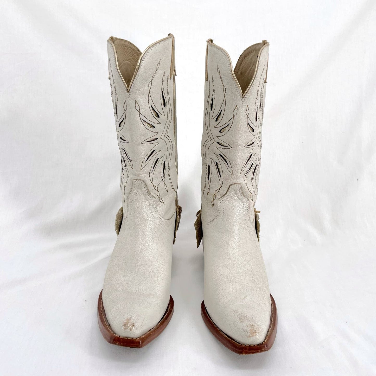 Lucchese x Kacey Musgraves Golden Arrow White Leather Cowboy Boots RARE Size 9.5