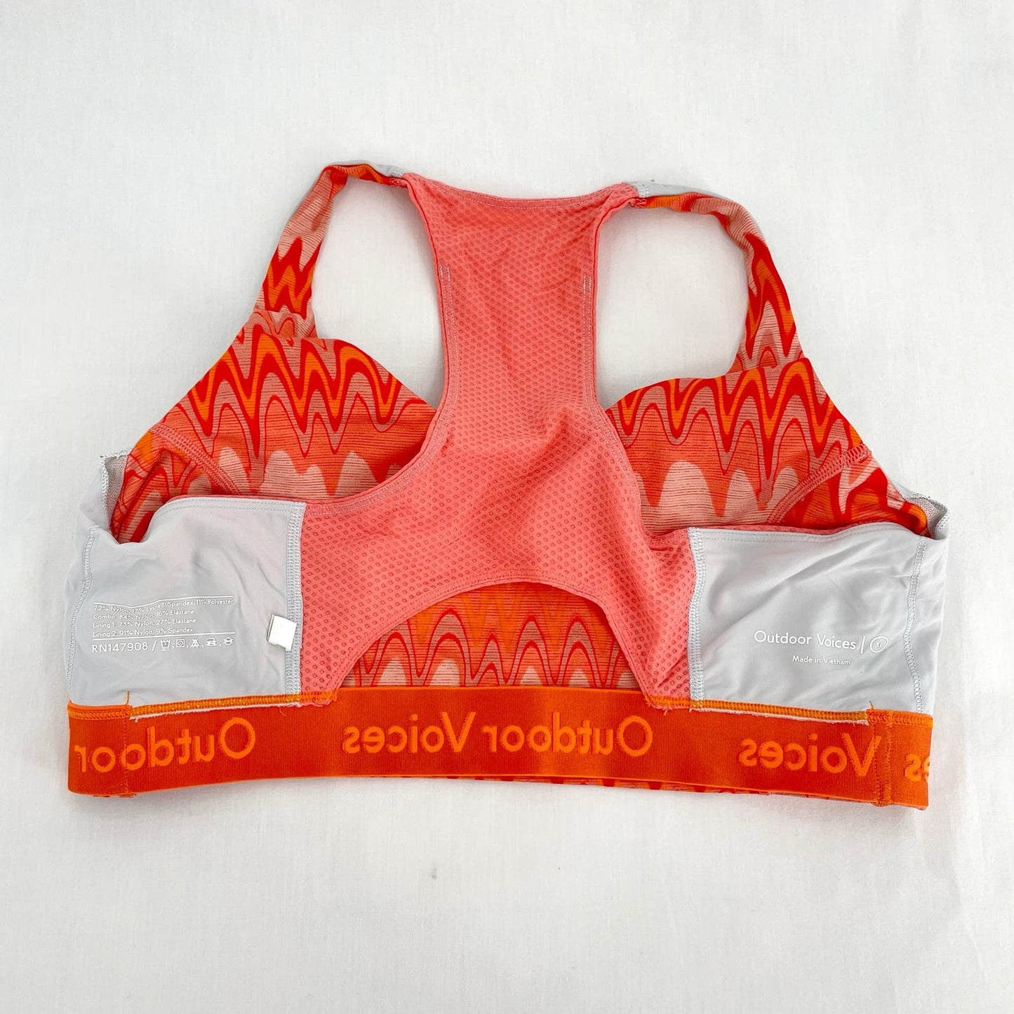 Outdoor Voices Grapefruit Helios Doing Things Sports Bra Wavy Print Retro Top Size XL