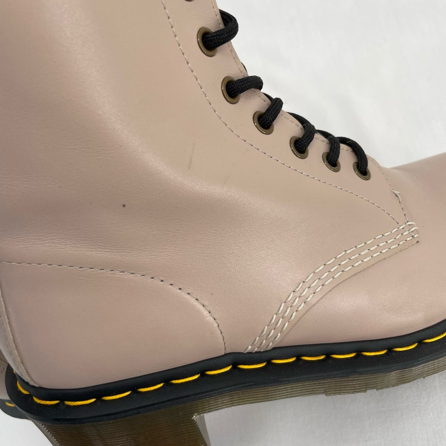 Dr. Martens Clemency Boots Natural Leather Heeled Lace Up Neutral Tan Beige Size 10