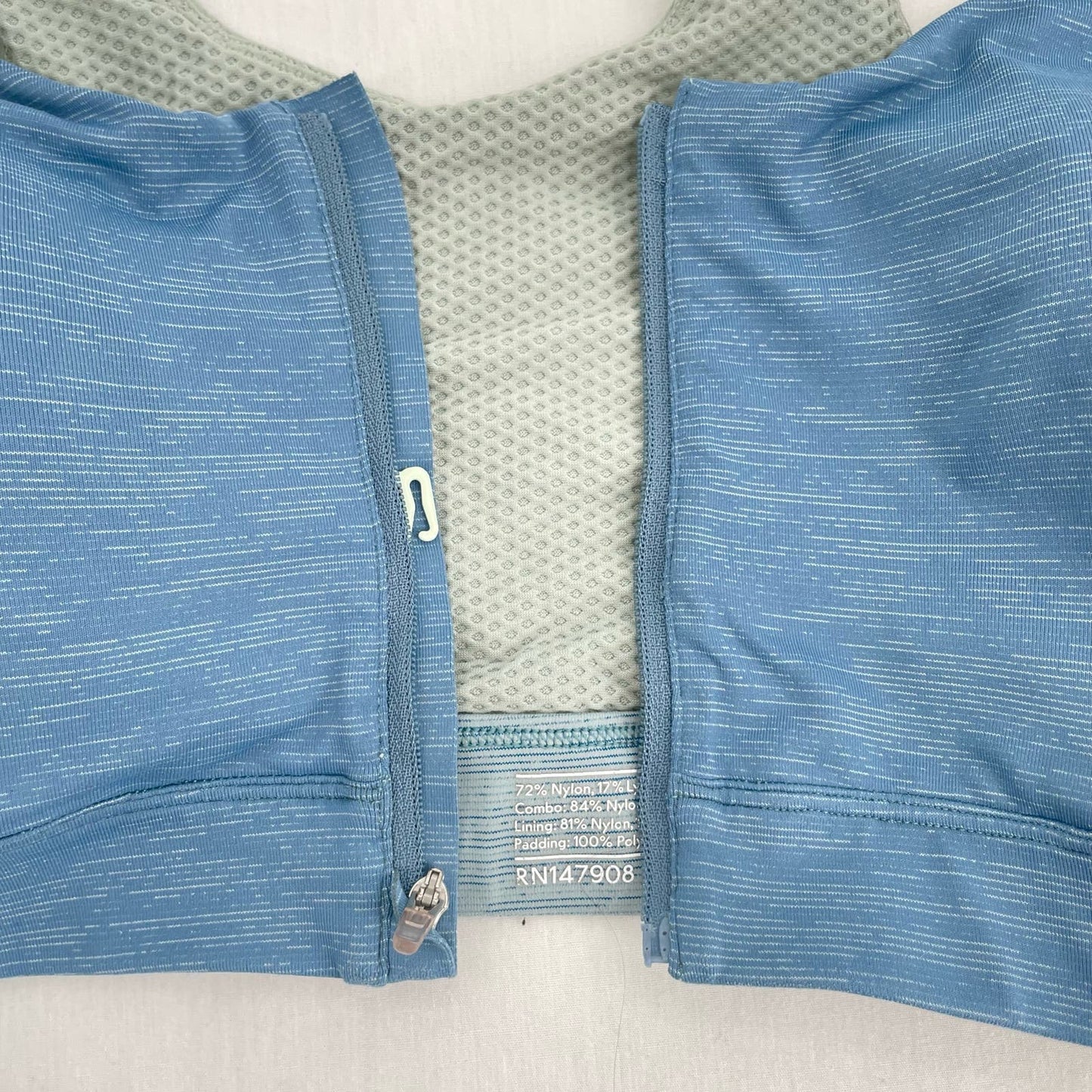 Outdoor Voices Zip Up Front Sports Bra Provincial Blue Adjustable Straps Size XL C/D