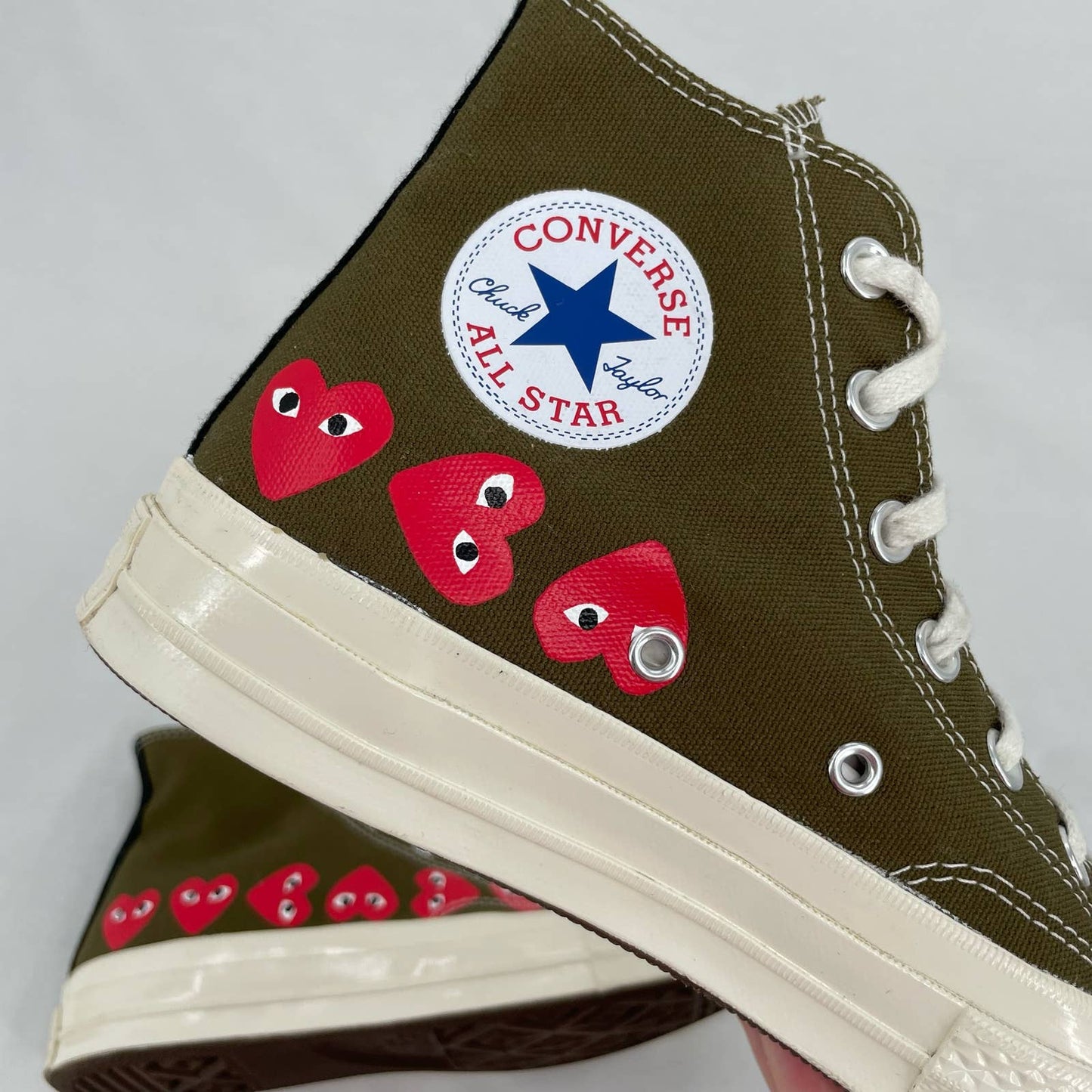 Converse X Comme des Garcons Play Chuck Taylor Multi Heart Khaki Sneakers Shoes Size W 8