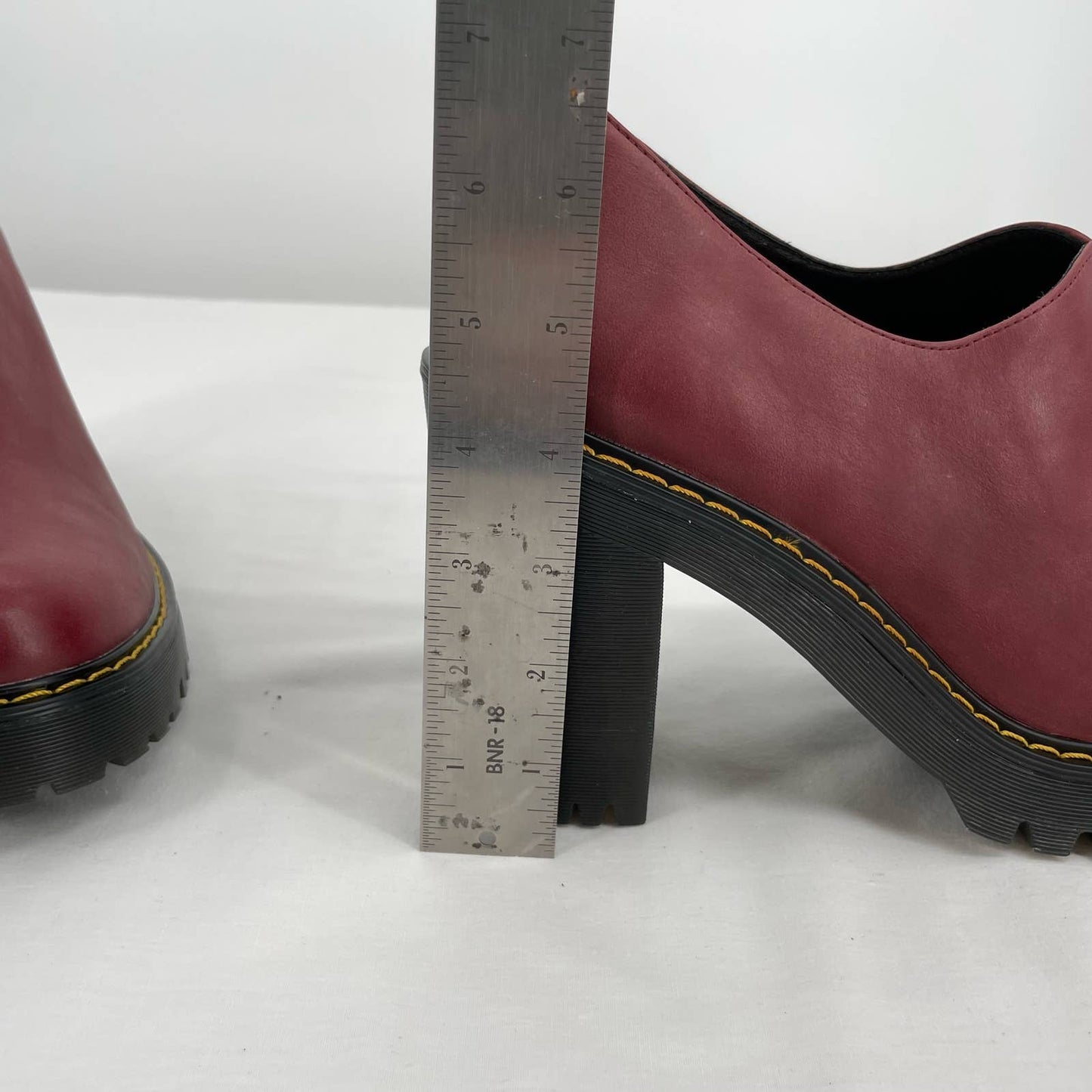 Dr. Martens Cordelia Wine Red Maroon Leather Chunky High Heeled Pumps Shoes Size 11