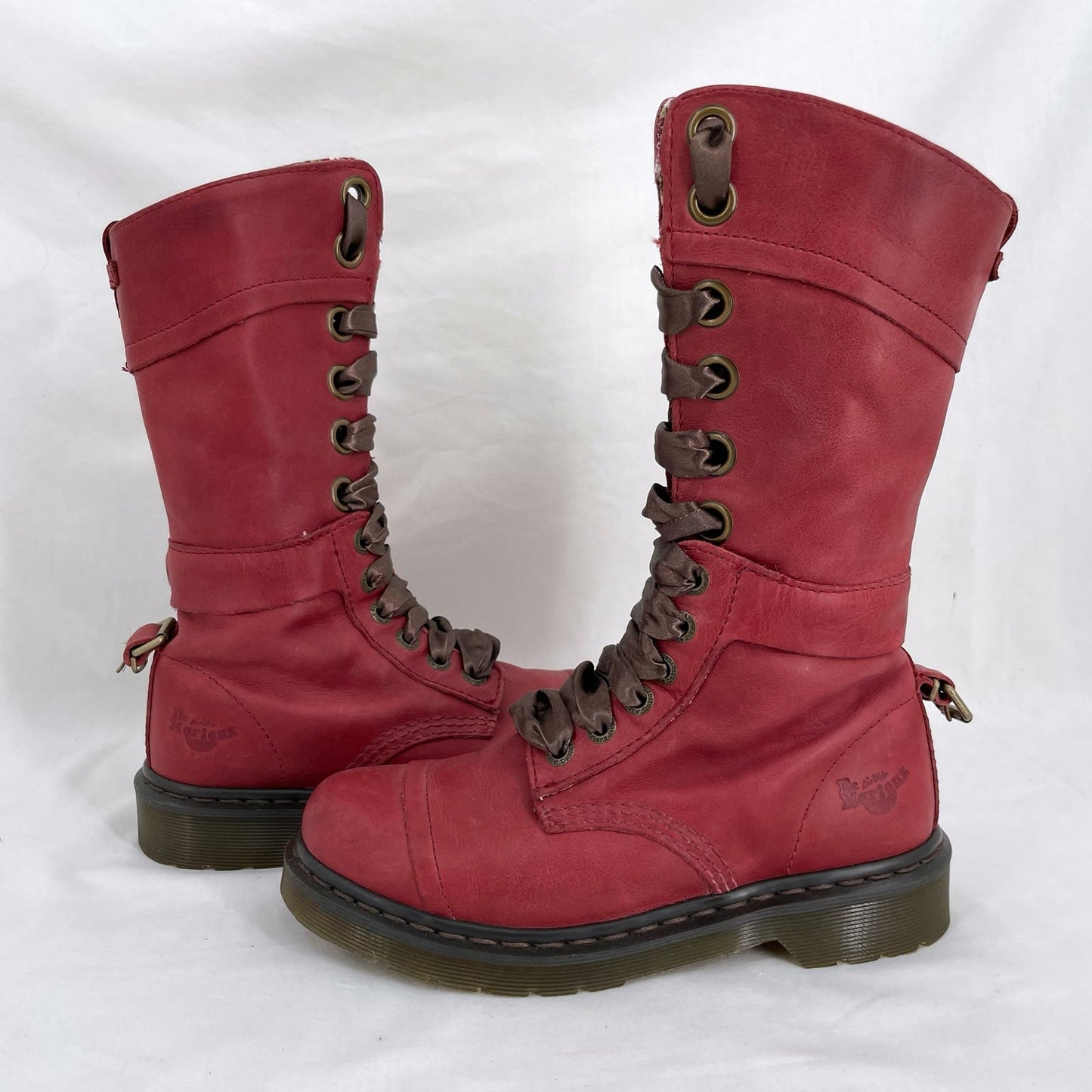 Dr. Martens Triumph Boots Red Oxblood Leather Pirate Fold Down Floral Boots US Size 7