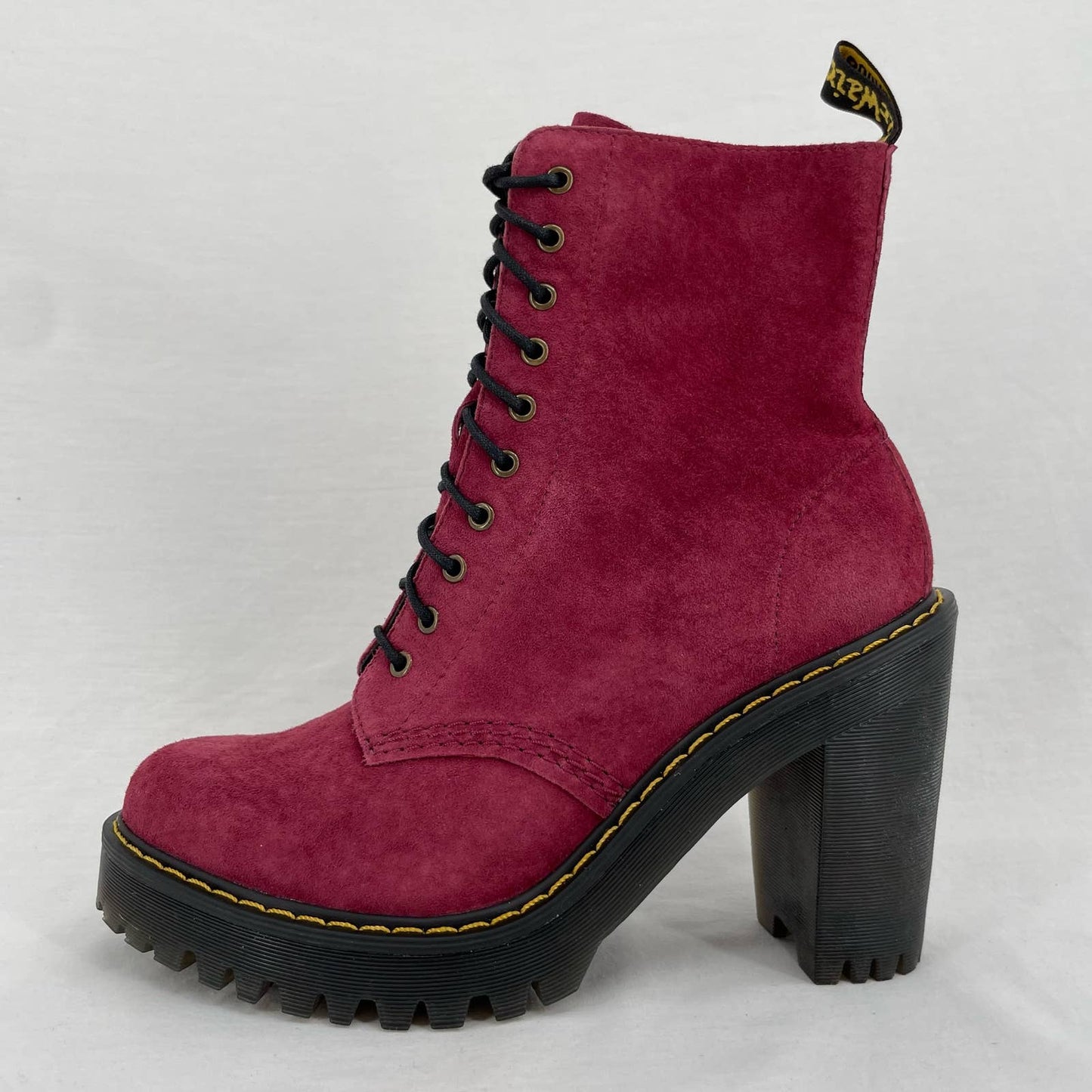 Dr. Martens Kendra Red Suede High Heels Leather Lace Up Witchy Heeled Boots Size 6