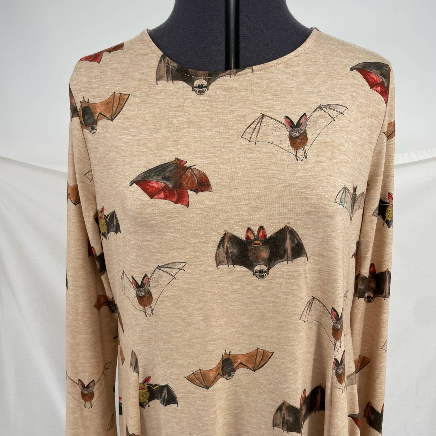 NEW ModCloth Pepaloves Bat’ll Do Bat Print Mini Dress Long Sleeve Halloween Fall Size L