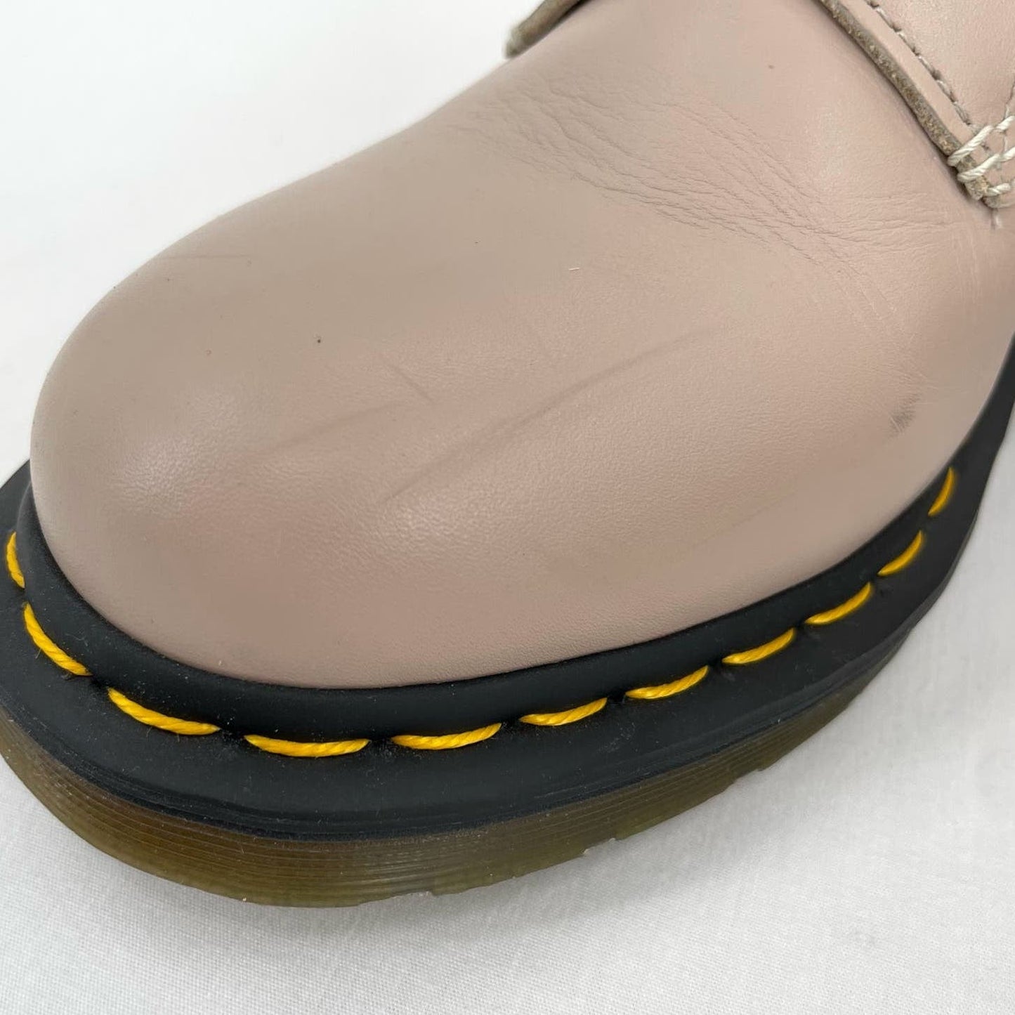 Dr. Martens Clemency Boots Natural Leather Heeled Lace Up Neutral Tan Beige Size 10