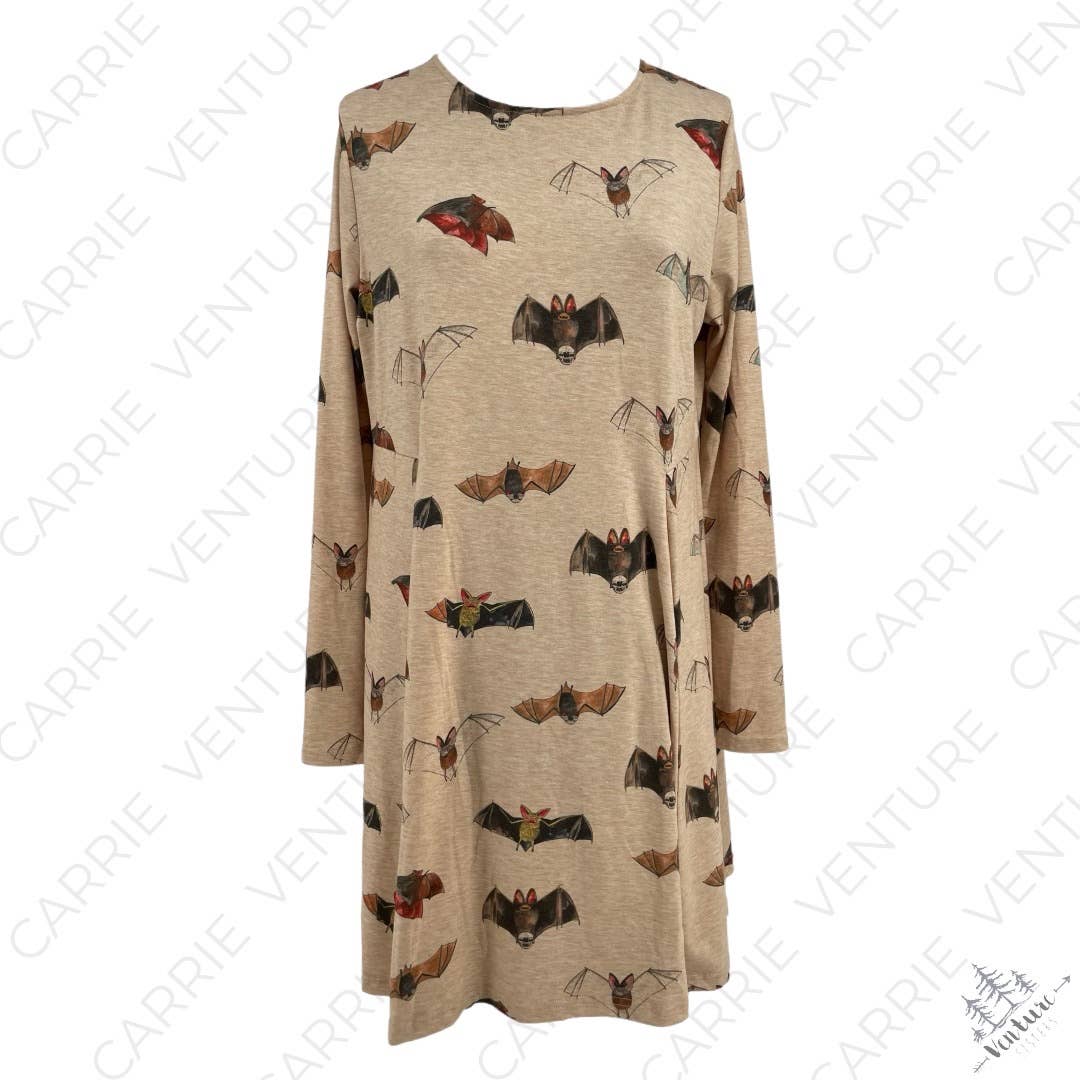 NEW ModCloth Pepaloves Bat’ll Do Bat Print Mini Dress Long Sleeve Halloween Fall Size L