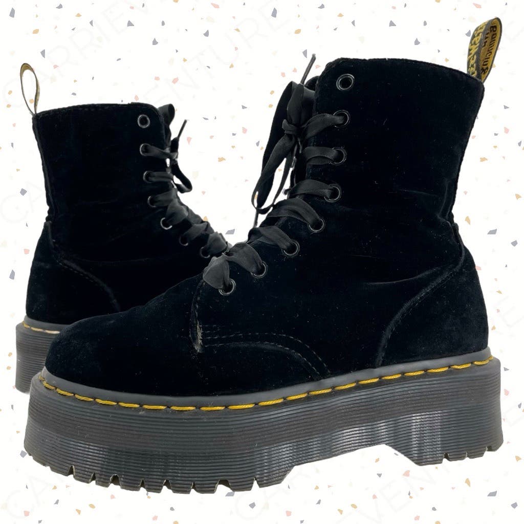 Dr. Martens Jadon Black Brushed Velvet Platform Ribbon Lace Zip Goth Boots Size US 5