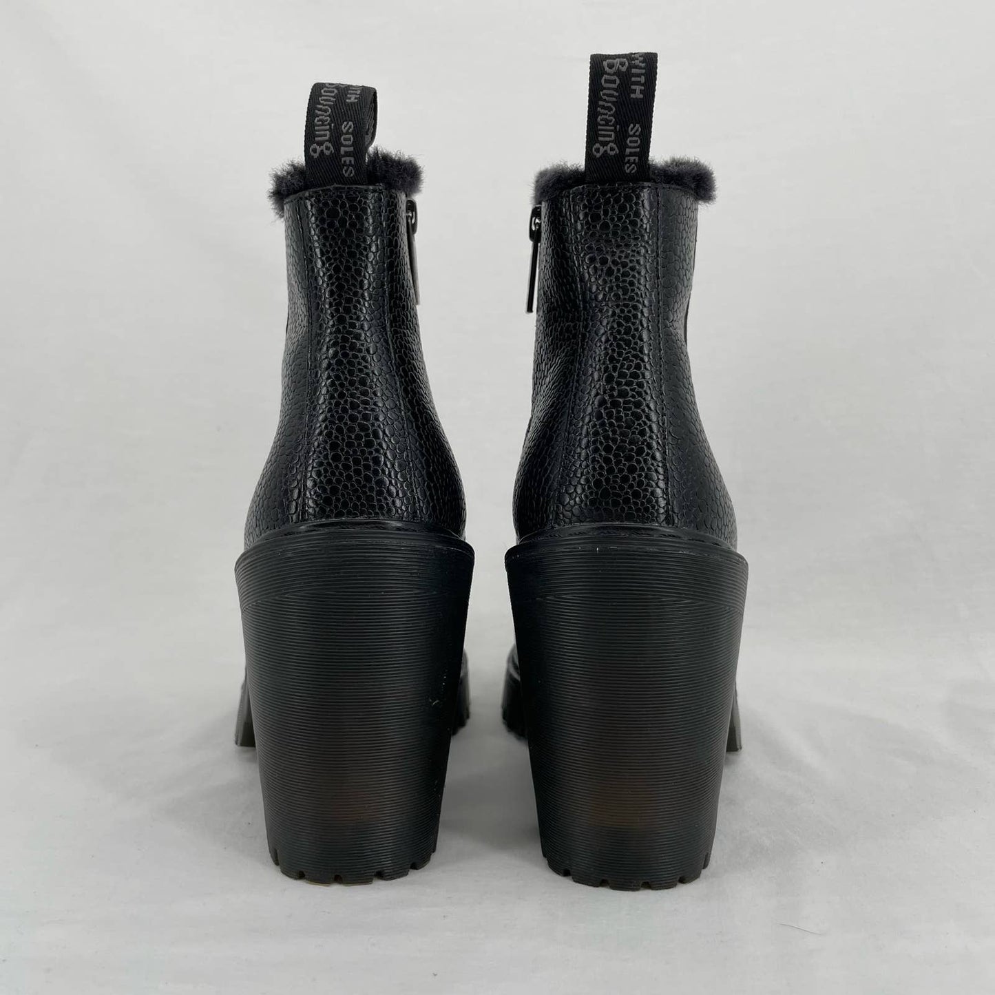 Dr. Martens Magdalena Fur Lined Black Witchy Grunge Leather Heeled Ankle Boot 10