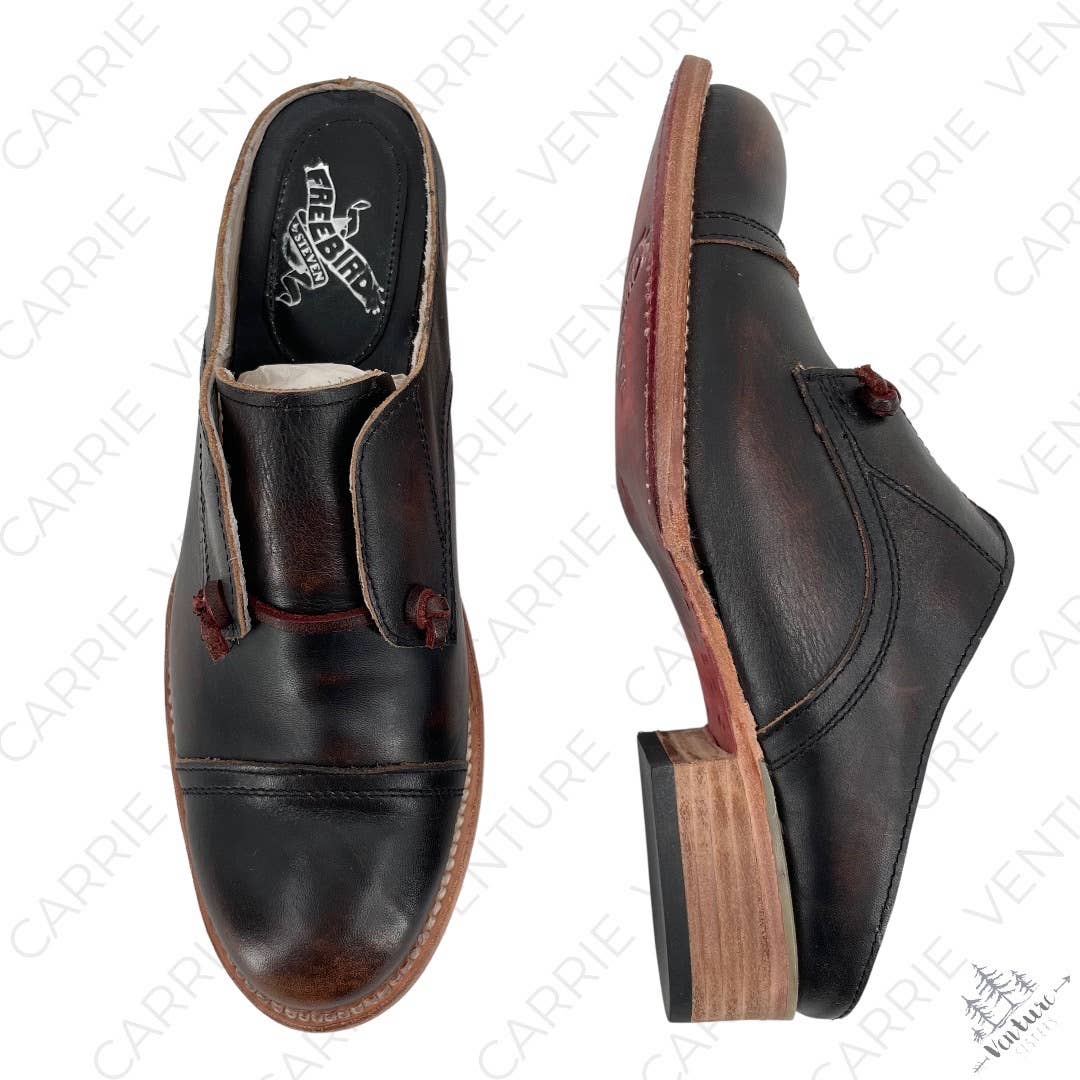 Freebird by Steven Malena Heeled Mule Clog Black Red Leather Neutral Saddle Shoe Size 9