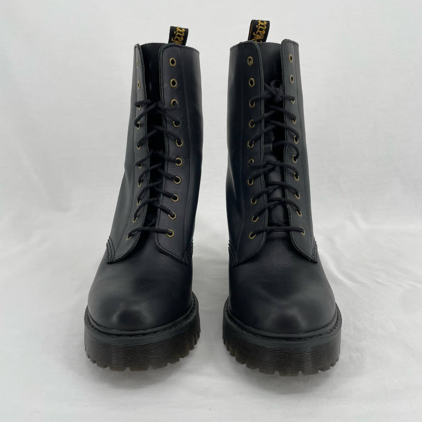 Dr. Martens Kendra Black High Heels Smooth Leather Lace Up Witchy Heeled Boots Size 9