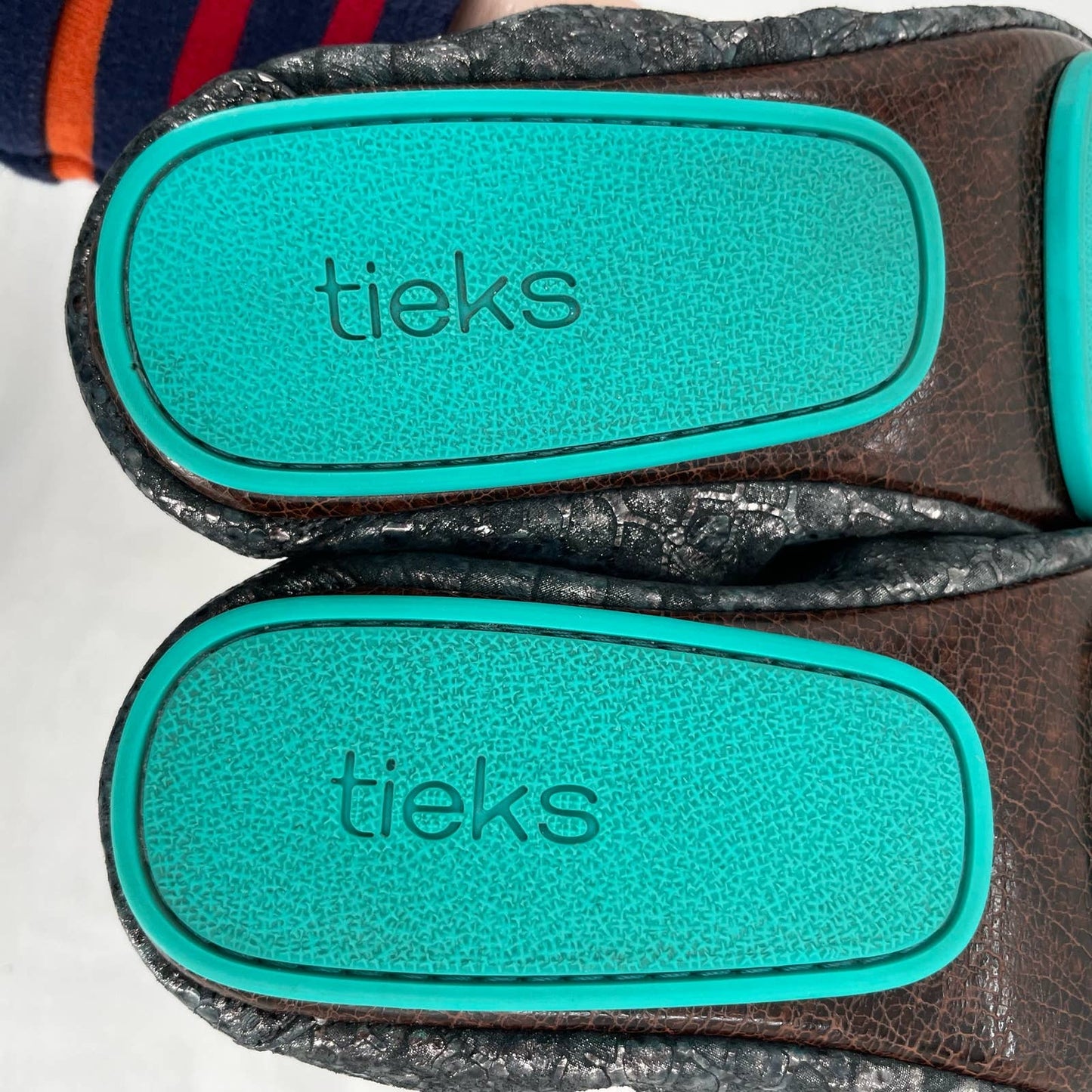 Tieks Drago Black Leather Ballet Flats Snakeskin Dragon Shiny Metallic Foil Shoe Size 6