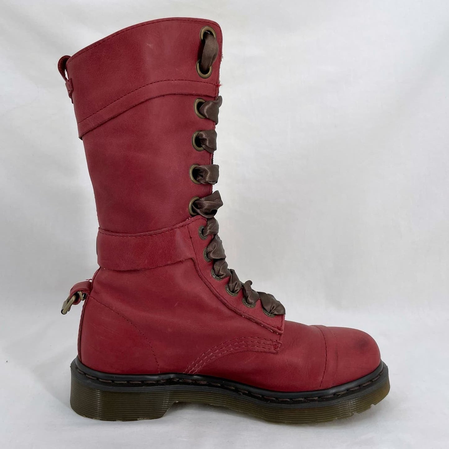Dr. Martens Triumph Boots Red Oxblood Leather Pirate Fold Down Floral Boots US Size 7