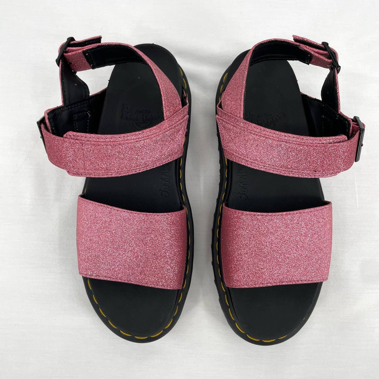 Dr. Martens Voss Sandals Pink Fine Glitter Chunky Sole Platform Buckle Straps Size 8