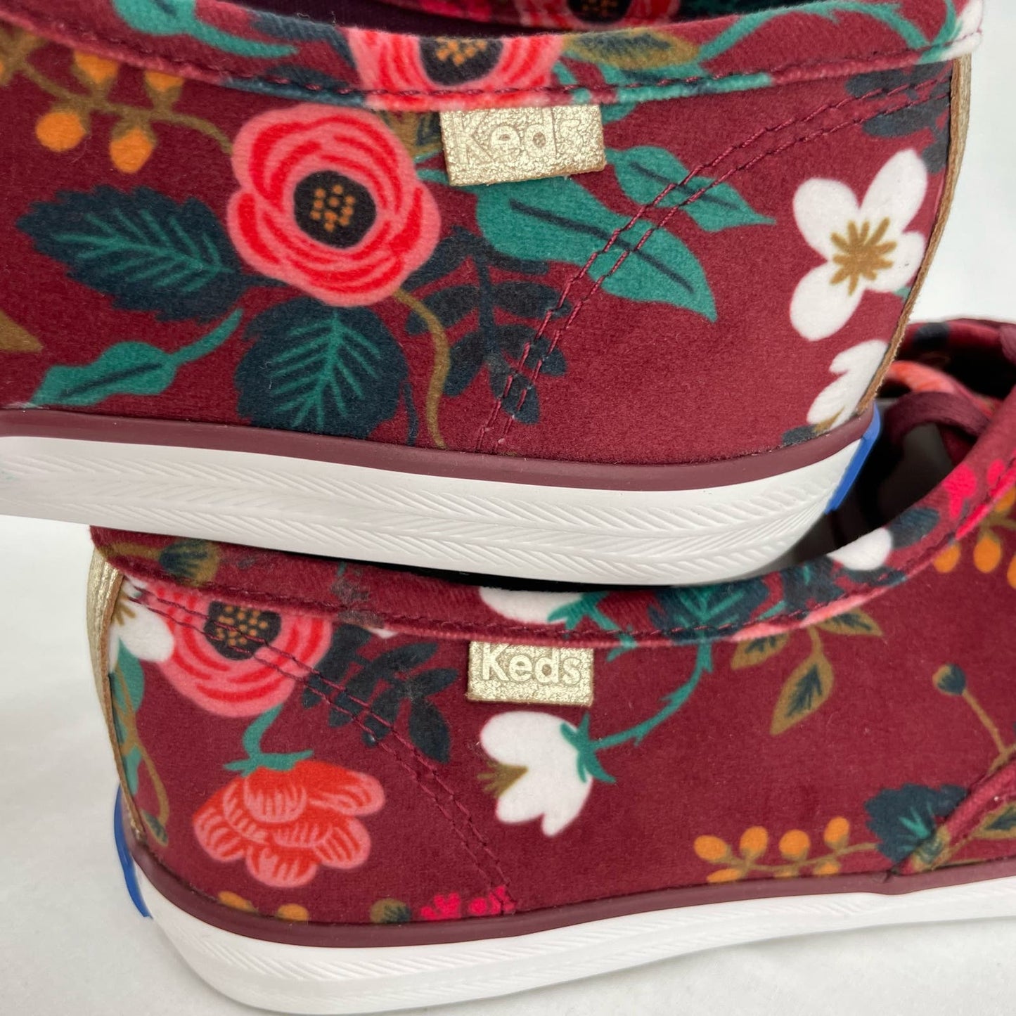 NEW Keds X Rifle Paper Co Sneakers Red Velvet Floral Garden Fall Flats Shoes Size 8.5