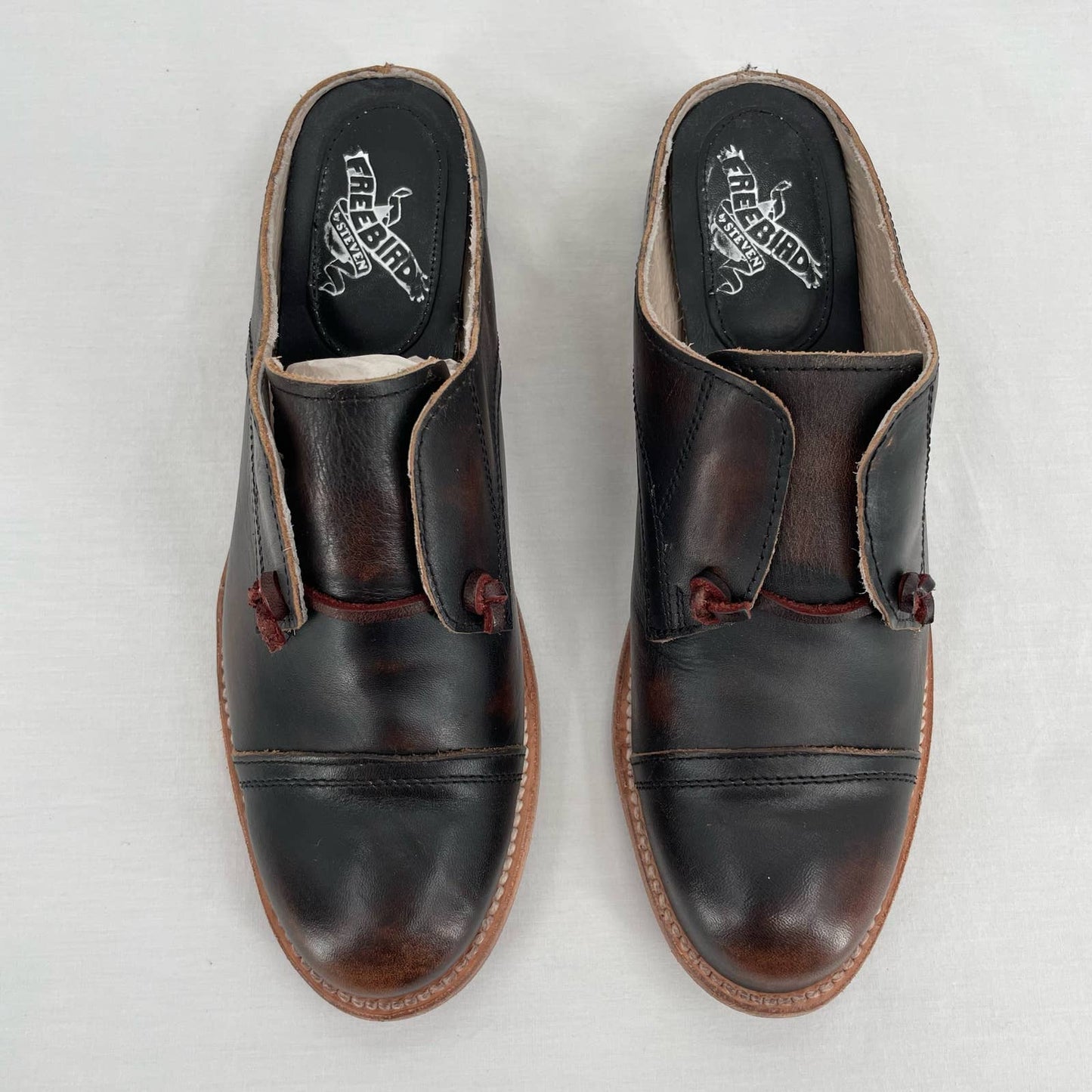 Freebird by Steven Malena Heeled Mule Clog Black Red Leather Neutral Saddle Shoe Size 9