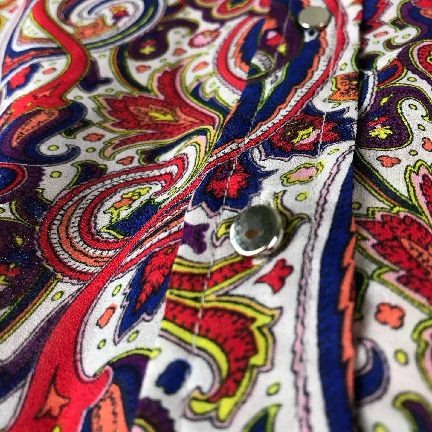 Liz Claiborne Paisley Floral Print Adjustable Roll Sleeve Jewel Tone Blouse Size S