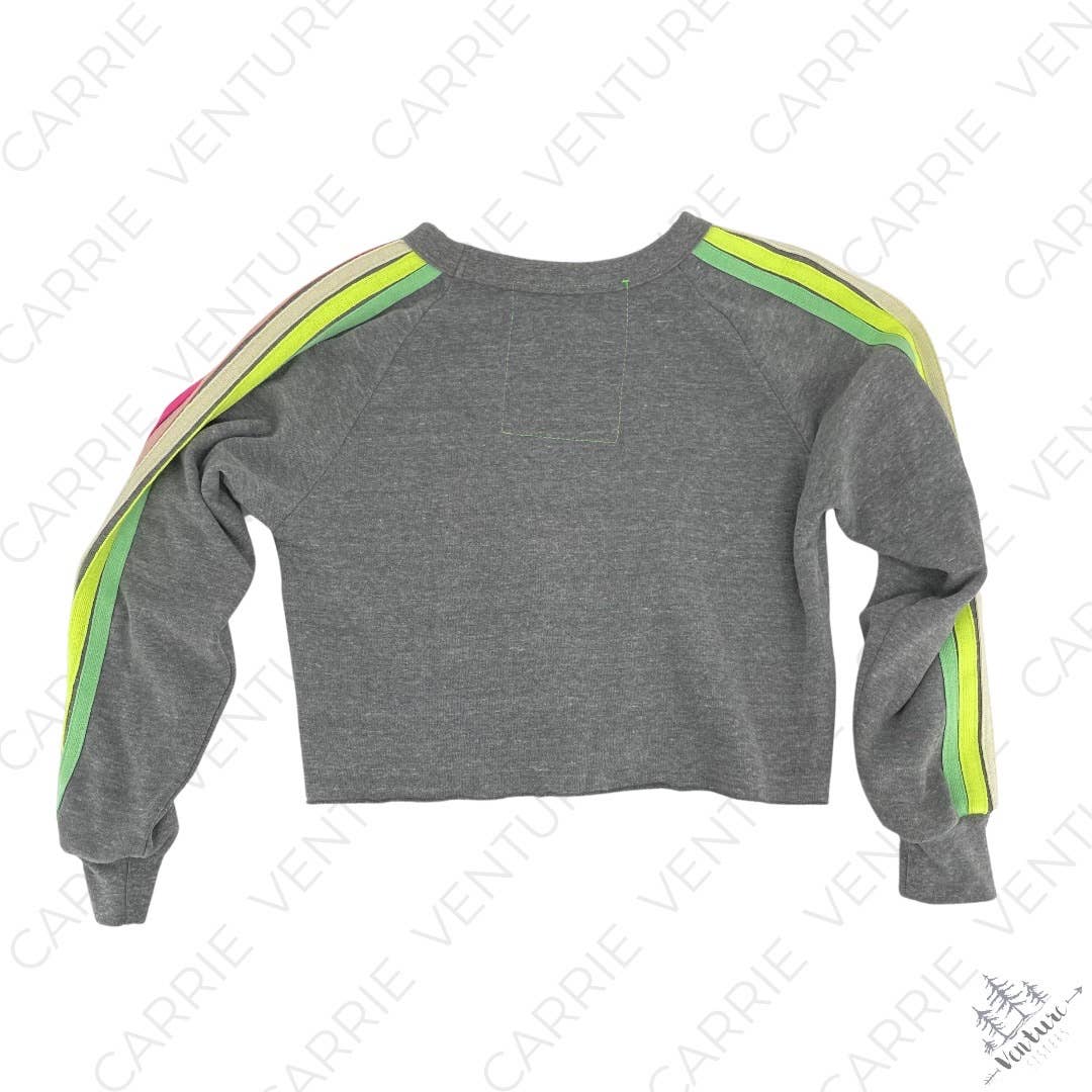 Aviator Nation Light Gray Bolt Classic Cropped Crew Sweatshirt Neon 5 Stripe Size XS