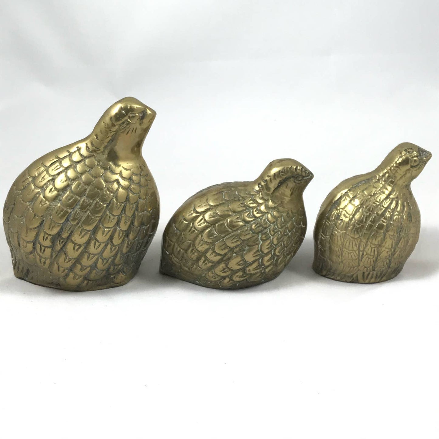 Vintage Brass Quail Grouse Set of 3 MidMod Game Bird Rustic Chic Farmhouse Decor