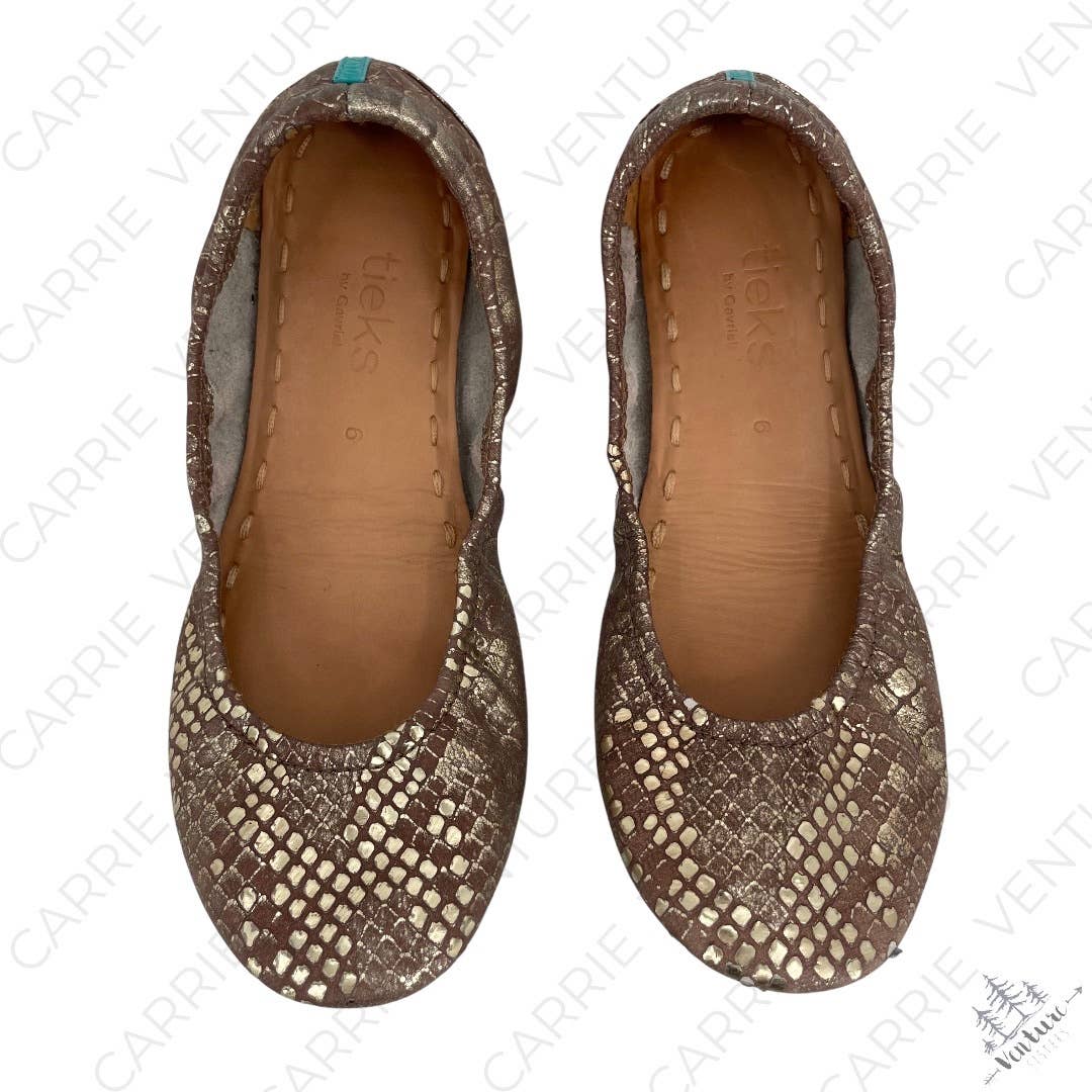 Tieks Wild Copper Leather Ballet Flats Gold Snakeskin Python Shiny Metallic Foil Size 6