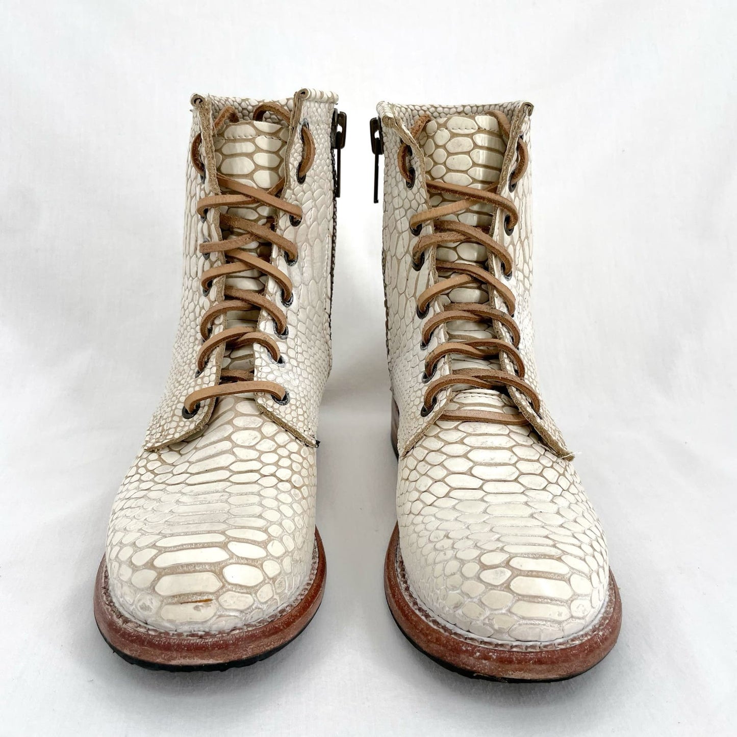 Freebird by Steven Manchester White Snake Leather Wrap Lace Up Boho Boots Size 6