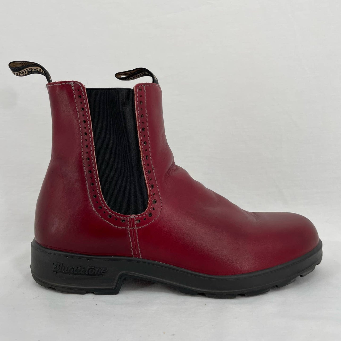 Blundstone Red Leather High Top Brogue Chelsea Boots Burgundy Redwood Maroon Size AU 6 | US 9