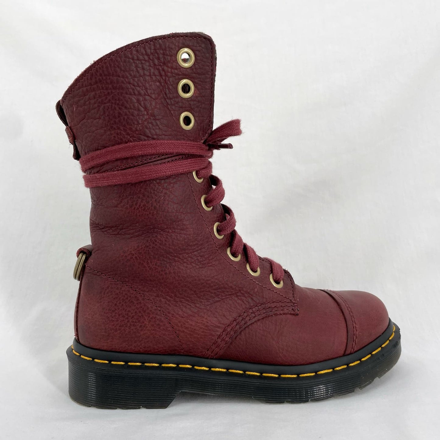 Dr. Martens Aimilita Red Leather Fold Over Biker Boot Tartan Green Grunge Docs Size 7