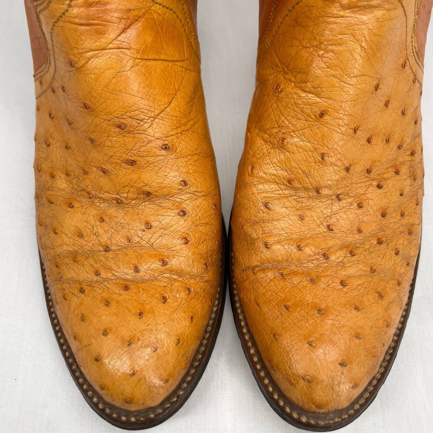 El Dorado Vintage Ostrich Orange Leather Buttercup Cowboy Western Boots Size 8M