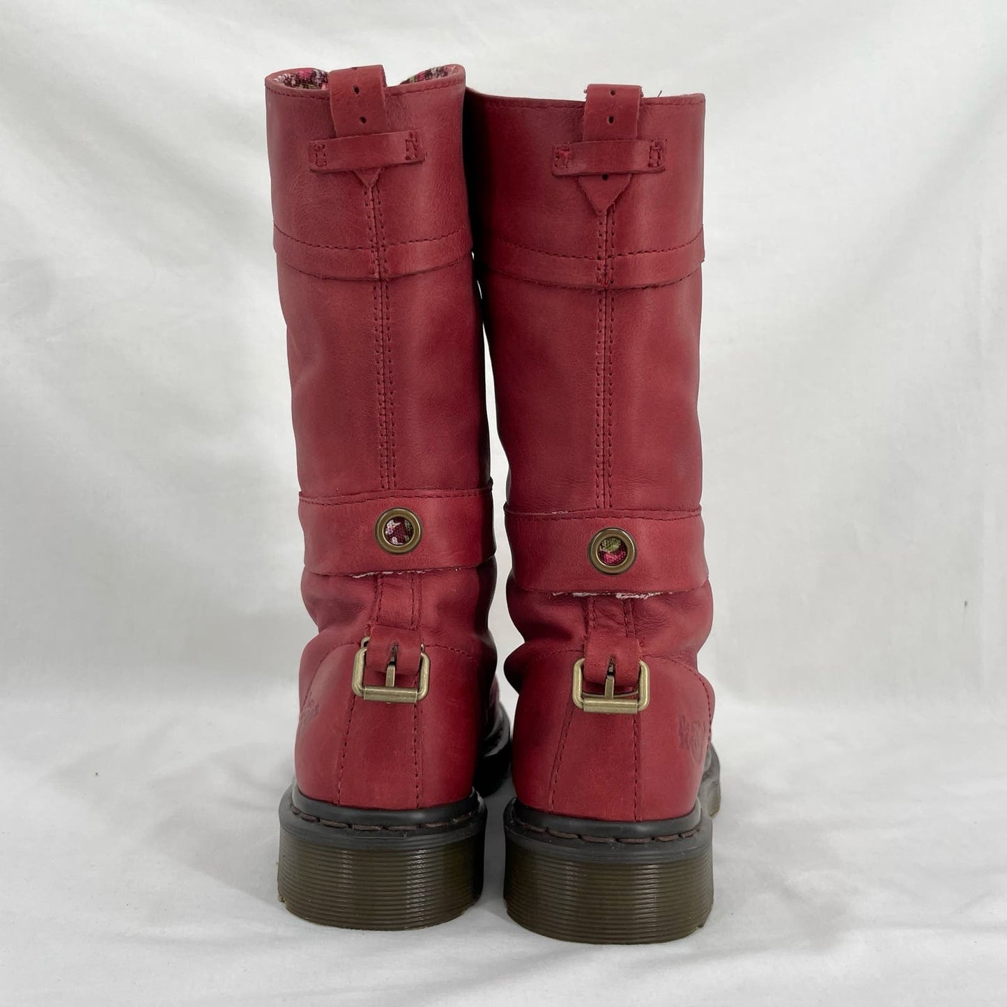 Dr. Martens Triumph Boots Red Oxblood Leather Pirate Fold Down Floral Boots US Size 7